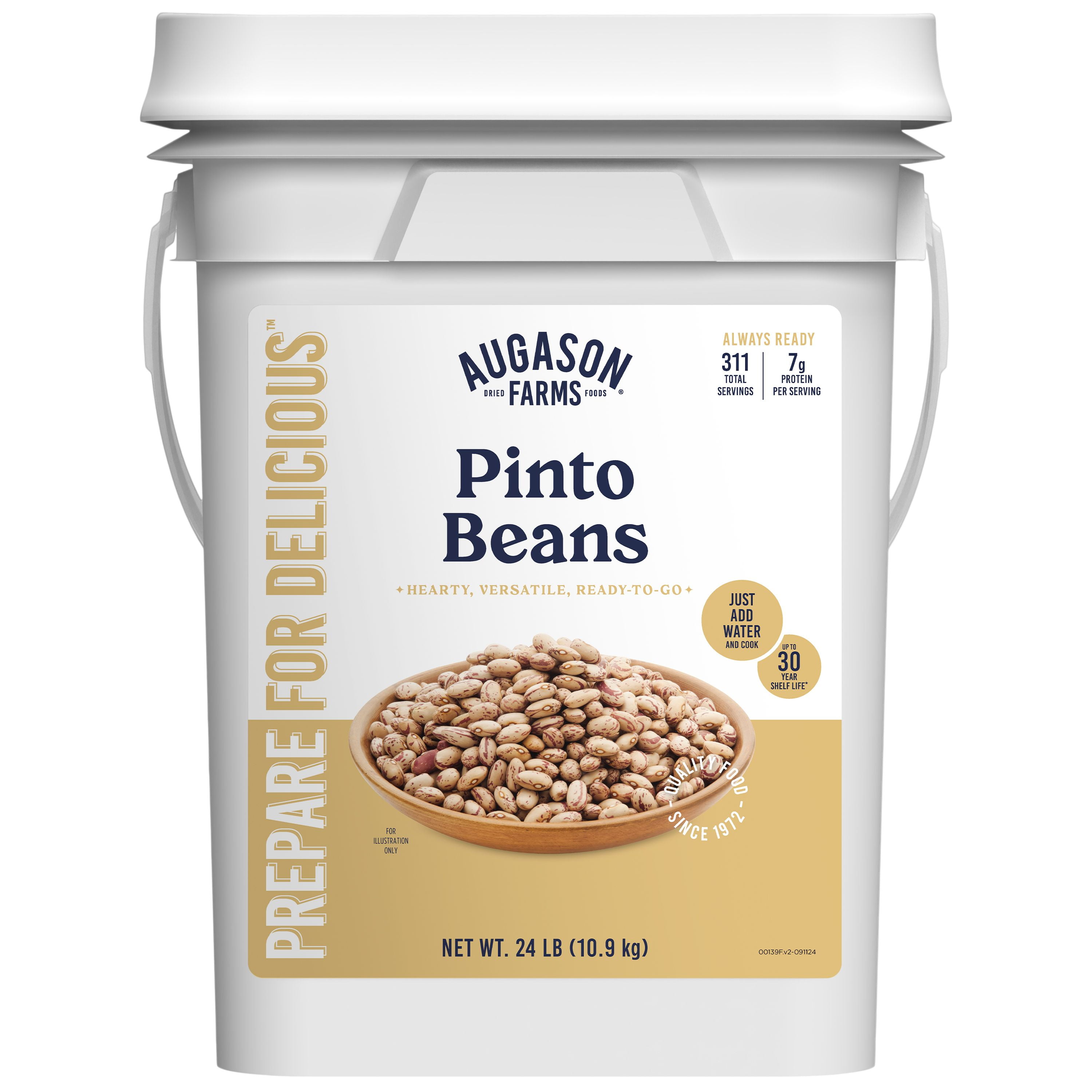 Augason Farms Pinto Beans, Emergency Food, 24 lb Tub