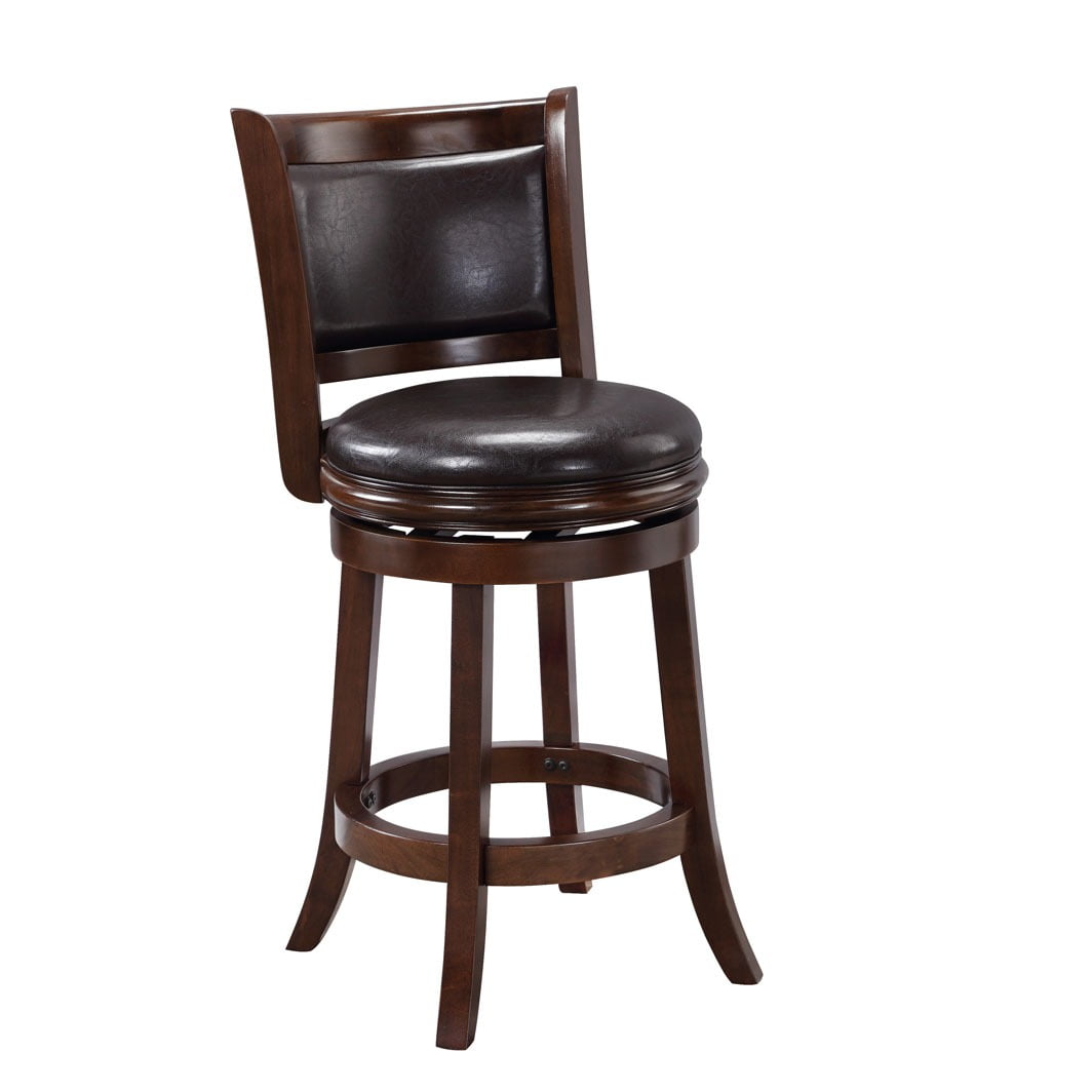 Boraam Augusta 24in. Swivel Wood Kitchen Counter Stool, Cappuccino Finish and Brown Faux Leather