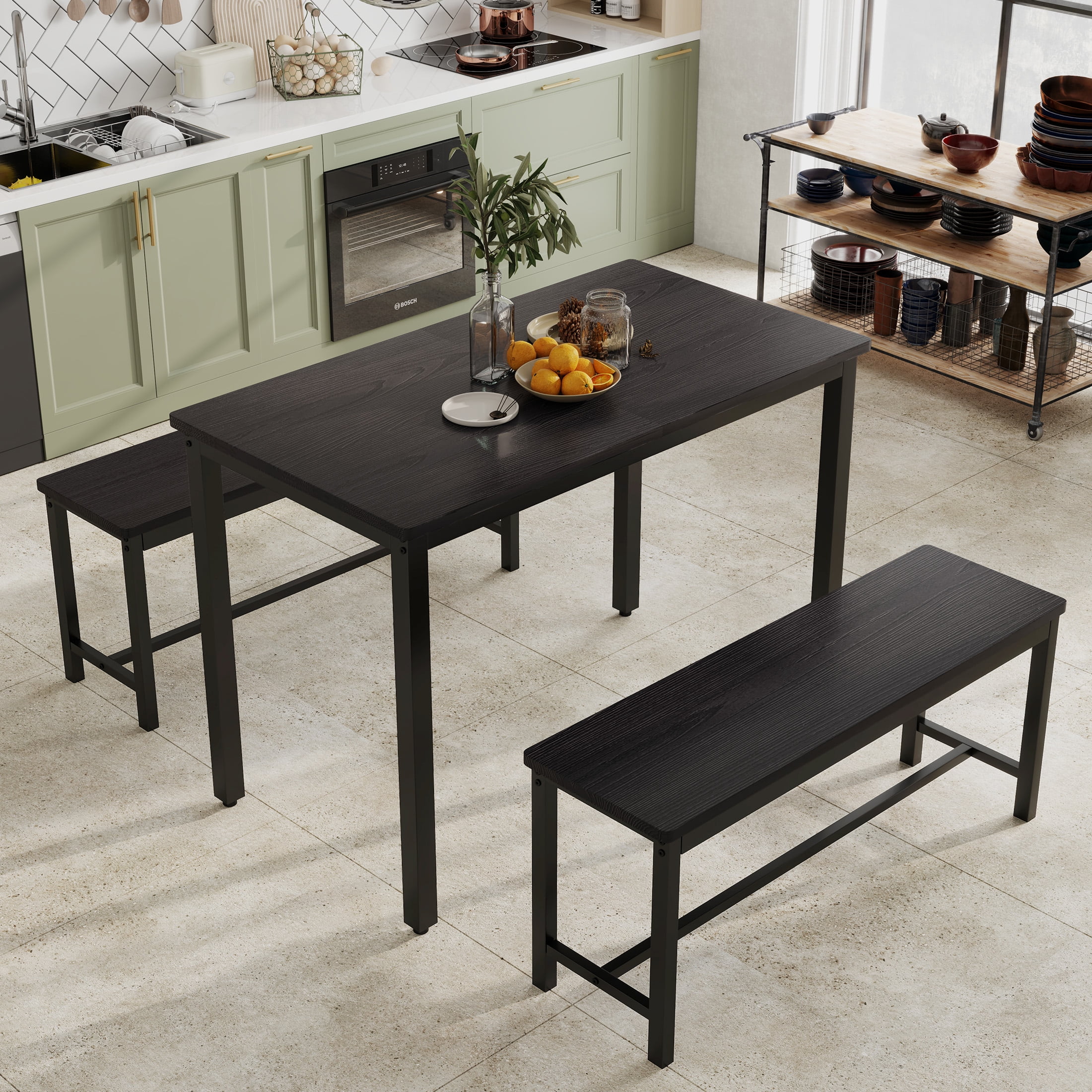 Aukfa Dining Table Set for 4, Kitchen Dining Table Set with 2 Bench ,Black