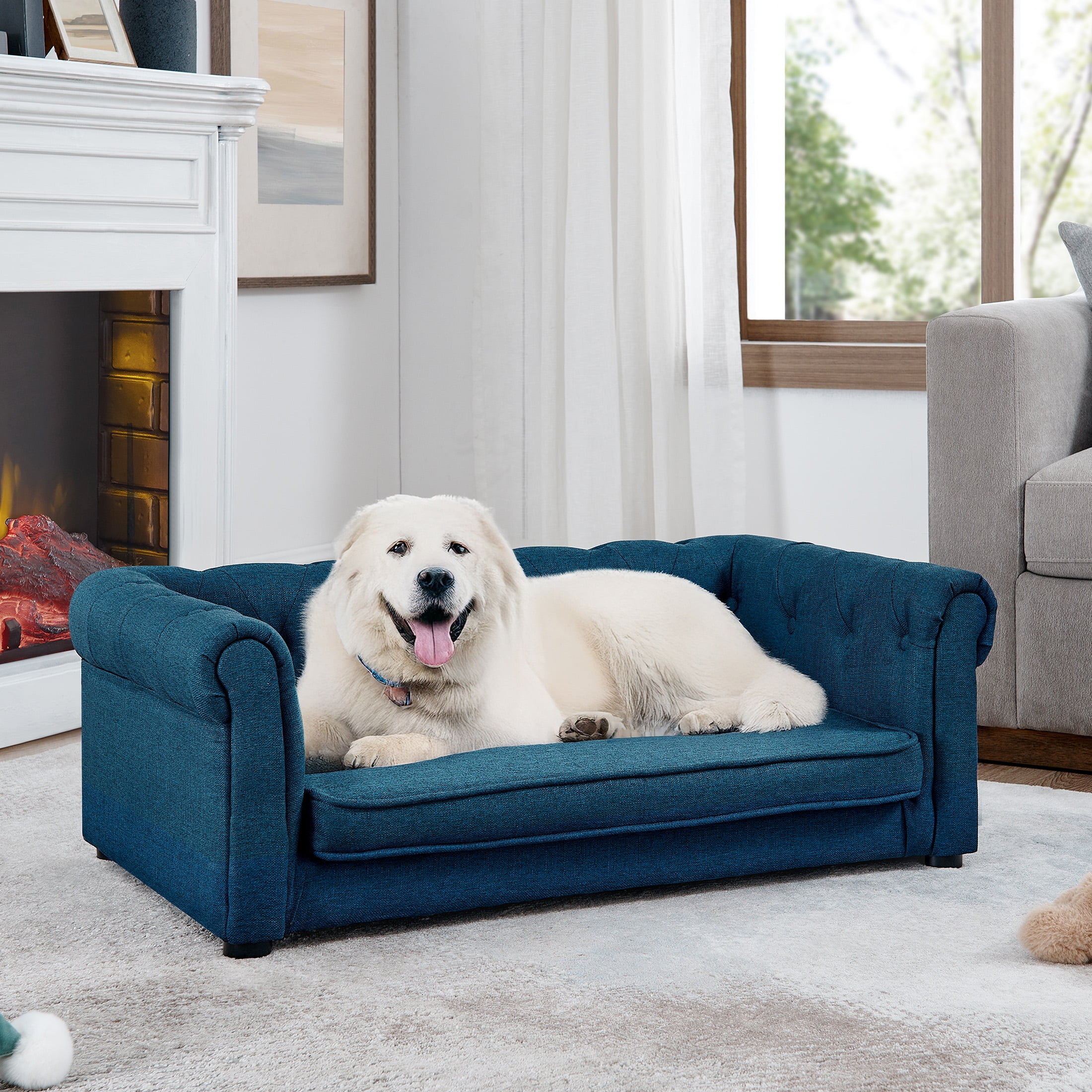 Aukfa Dog Beds for Medium and Large Dog, 33" Elevated Pet Sofa Bed Support up to 200 lbs, Blue