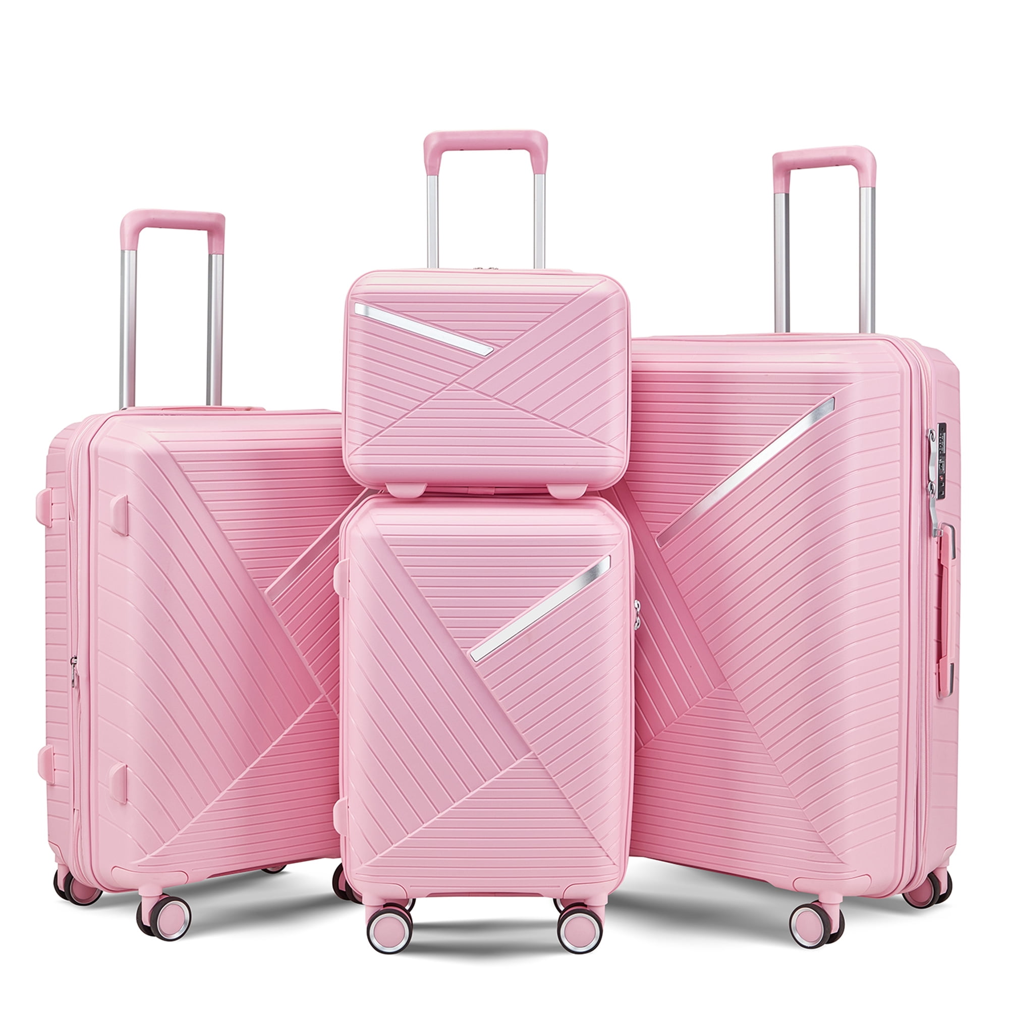 Aukfa Expandable Hardside 4-Piece Luggage Travel Set, Durable Suitcase Double Wheels, Pink