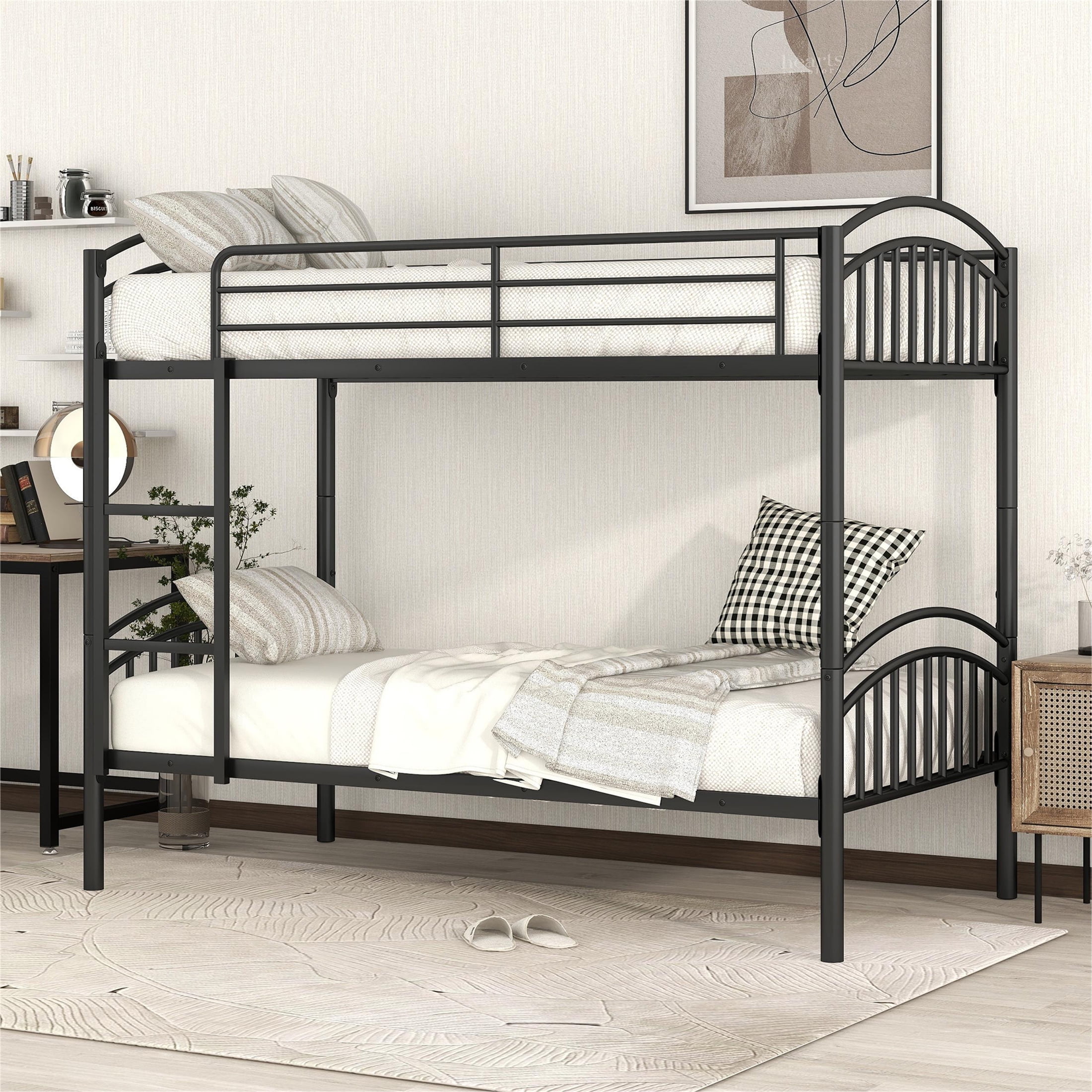 Aukfa Metal Bunk Bed Twin over Twin, Convertible to 2 Twin Bed Frame, Black