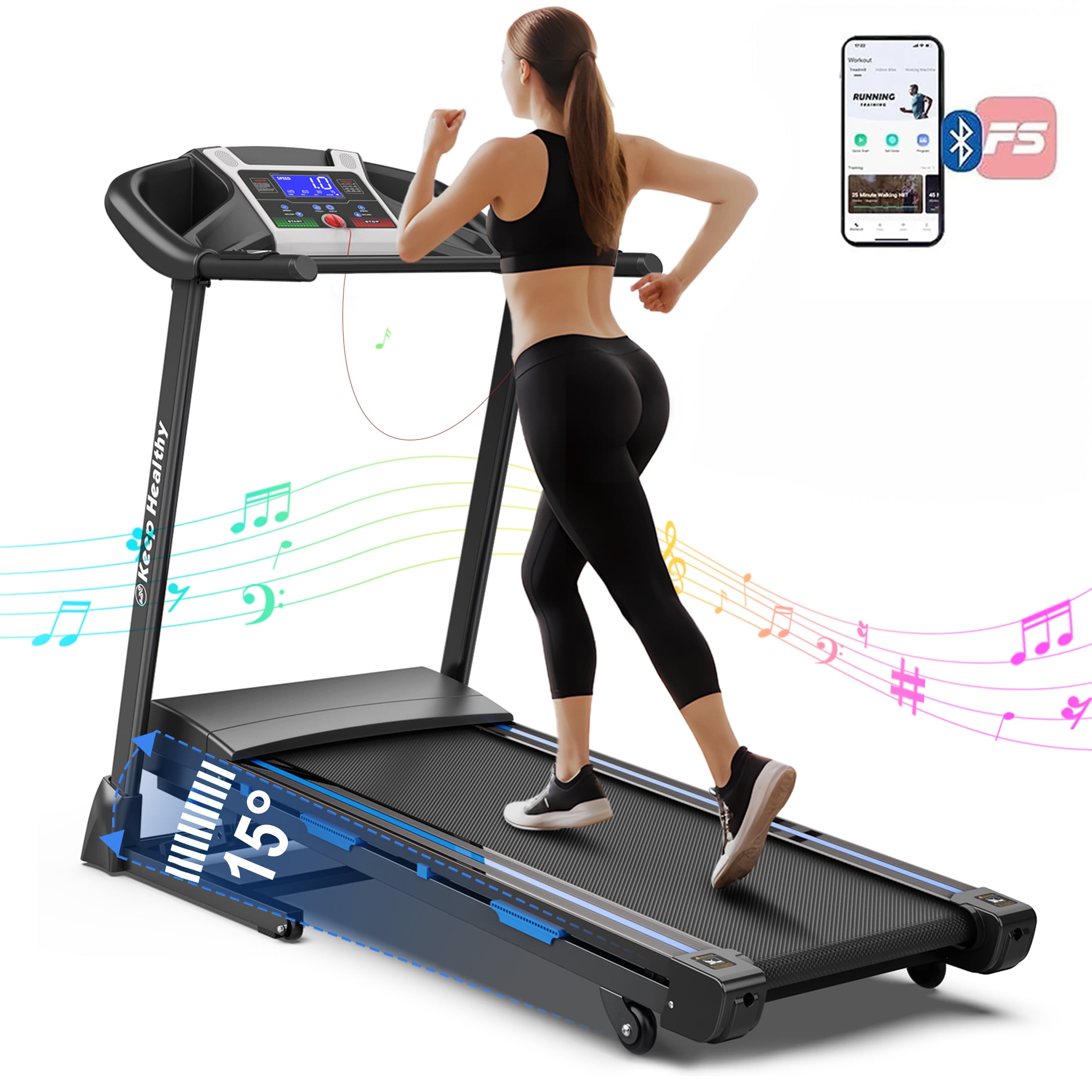 Aukfa Treadmill with Auto Incline, 350 lb Capacity, 3.25 HP Folding Electric Treadmill Running Machine 9 mph Max Speed