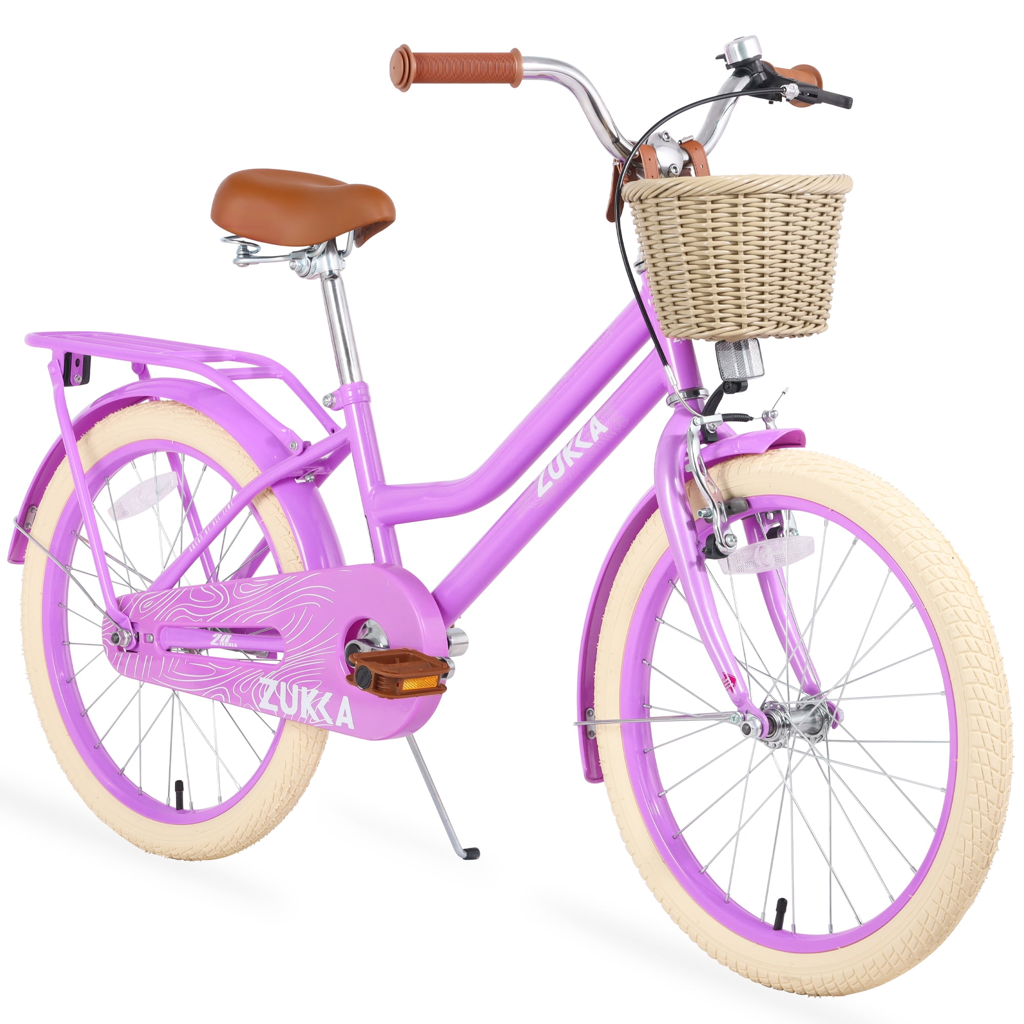 Aukfa 20 inch Girl's Bikes with Basket, Children's Bicycle for 7-10 Years Old Kids, Purple