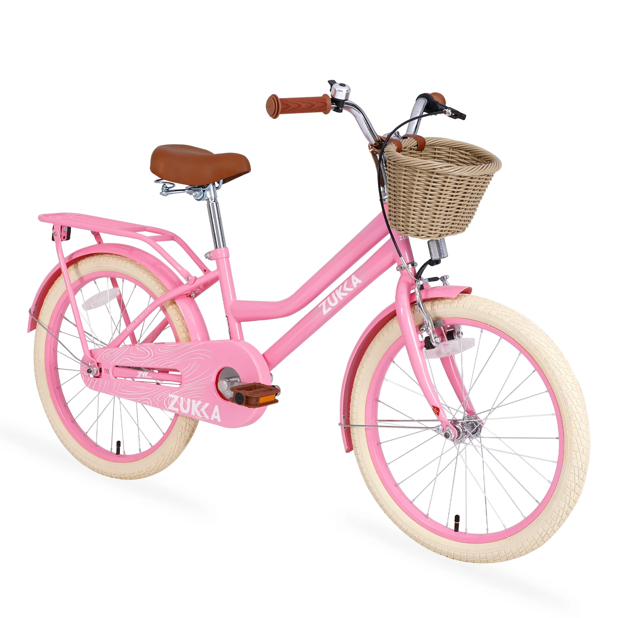Aukfa 20 inch Girls Bikes, Beach Cruiser Bike Children's Bicycle with Basket for Girls Youth, Pink