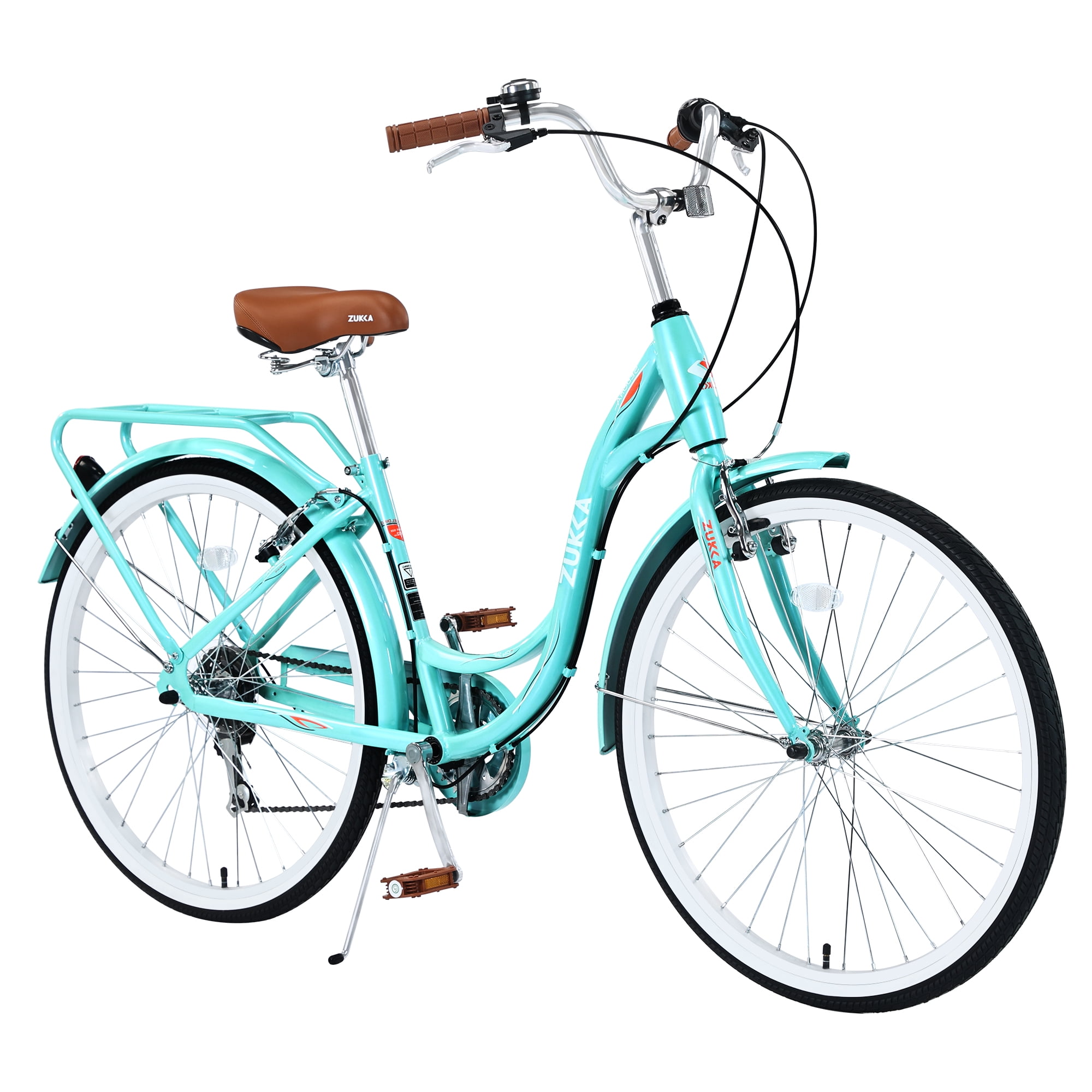 Aukfa 26" Cruiser Bike, 7 Speed Bicycle Hybrid Bikes for Women Girls Ladies, Arctic