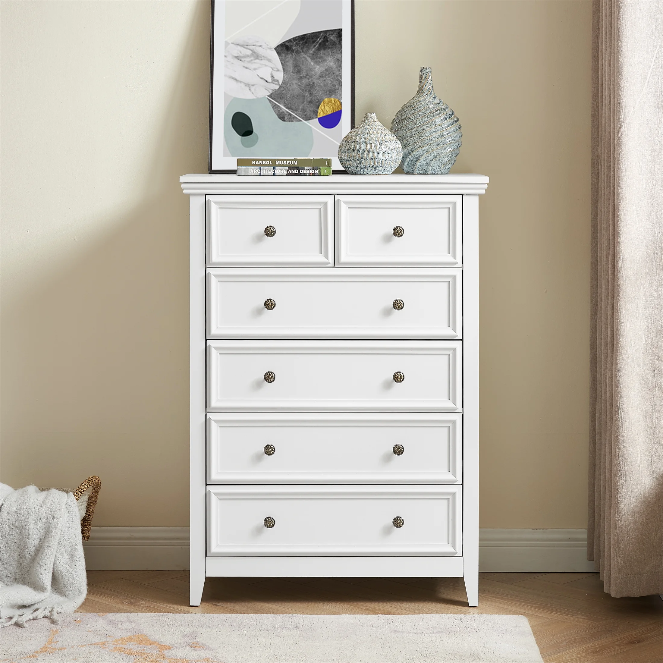 Aukfa 6 Drawer Tall Dresser Chest of Drawers Closet Organizers for Bedroom Living Room,White