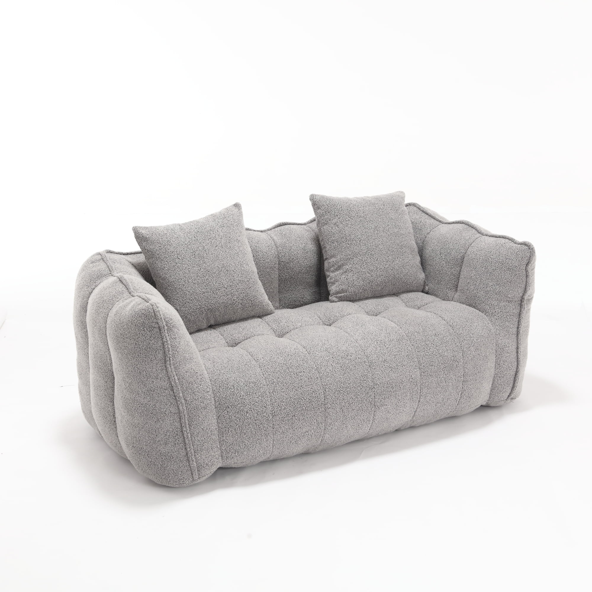 Aukfa 65" Compressed Loveseat Sofa for Living Room,No Assembly Required, 2 Pillow, Chenille, Gray