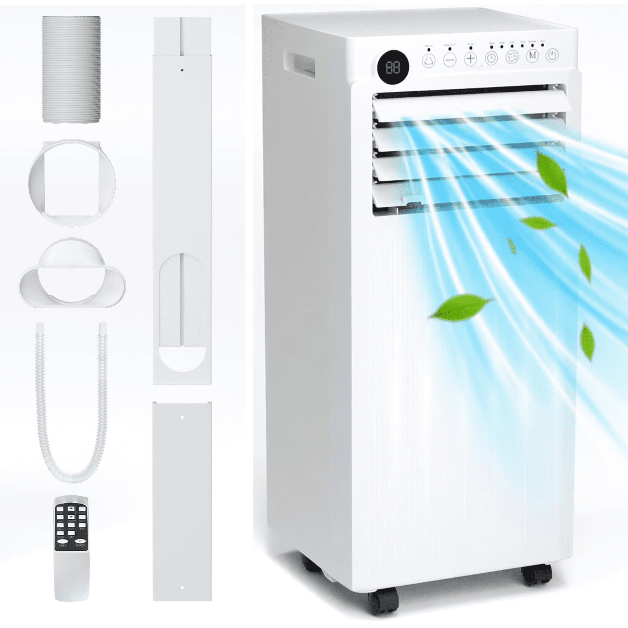 KISSAIR 10,000 BTU Portable Air Conditioner - Ultra Quiet 3-in-1 AC Unit with Dehumidifier & Fan, Cools Rooms Up to 450 Sq.Ft Fast, Includes Remote Control & 24H Timer, Easy Install(White )