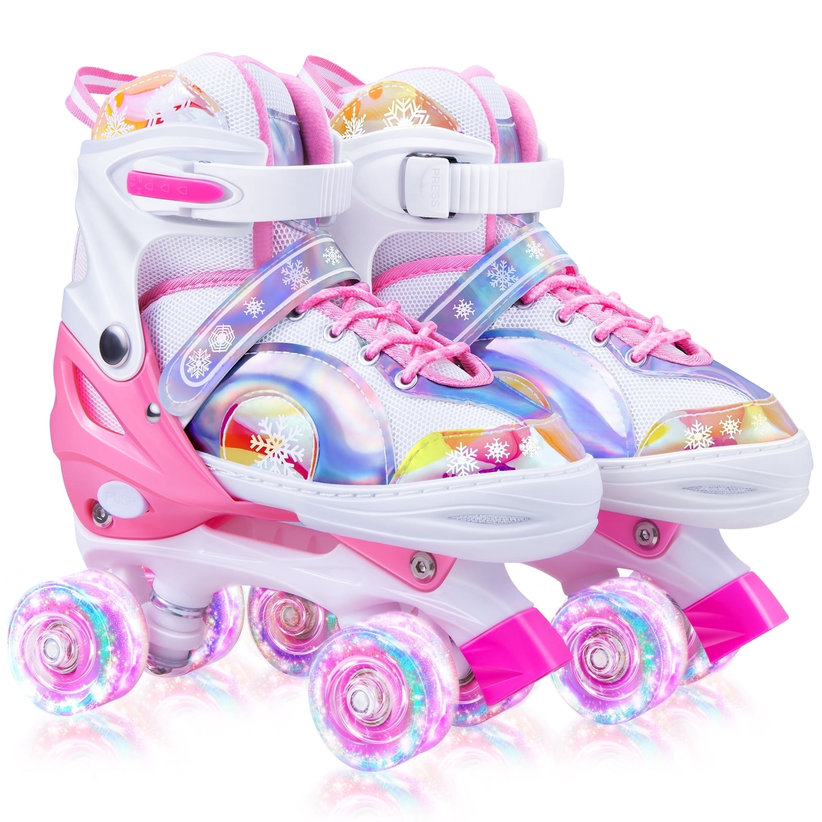 Bvivok Roller Skates for Girls Size (S: 12C-1.5Y), 4 Sizes Adjustable, with Light up Wheels (Snowflake Pink)