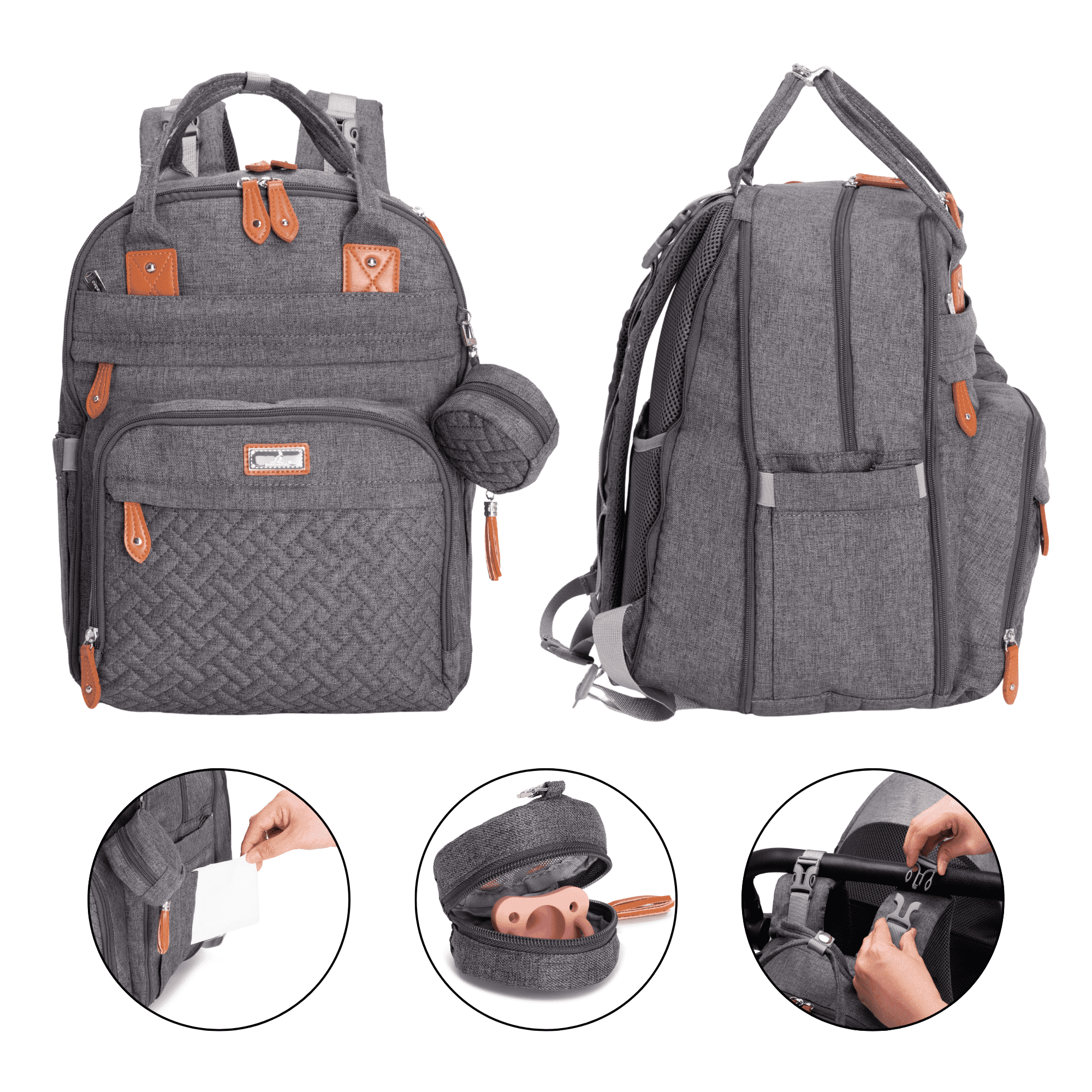 BabbleRoo Diaper Bag Backpack, Waterproof Travel Bag with Changing Pad, Original Baby Bag, Dark Gray