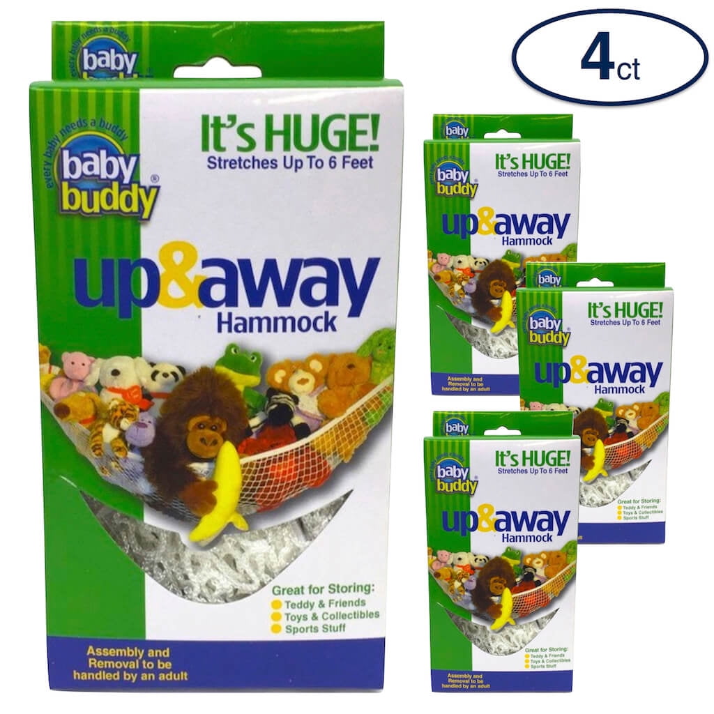 Baby Buddy Up and Away Kids Stuffed Animal Toy Hanging Net Hammock Storage Organizer, Organize Kids Toys and Gear, White, 4 Pack