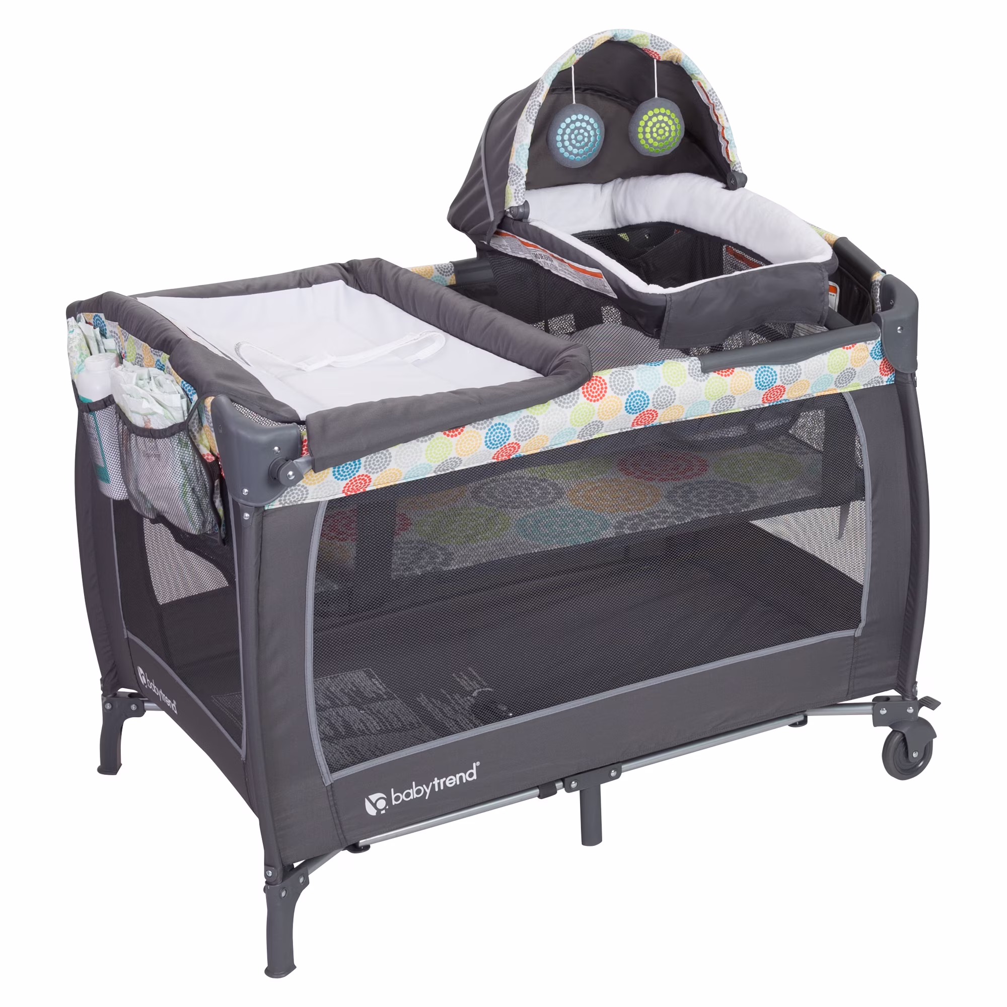 Baby Trend Lil Snooze Deluxe II Nursery Center Playard with Changer and Bassinet, Funfetti Grey