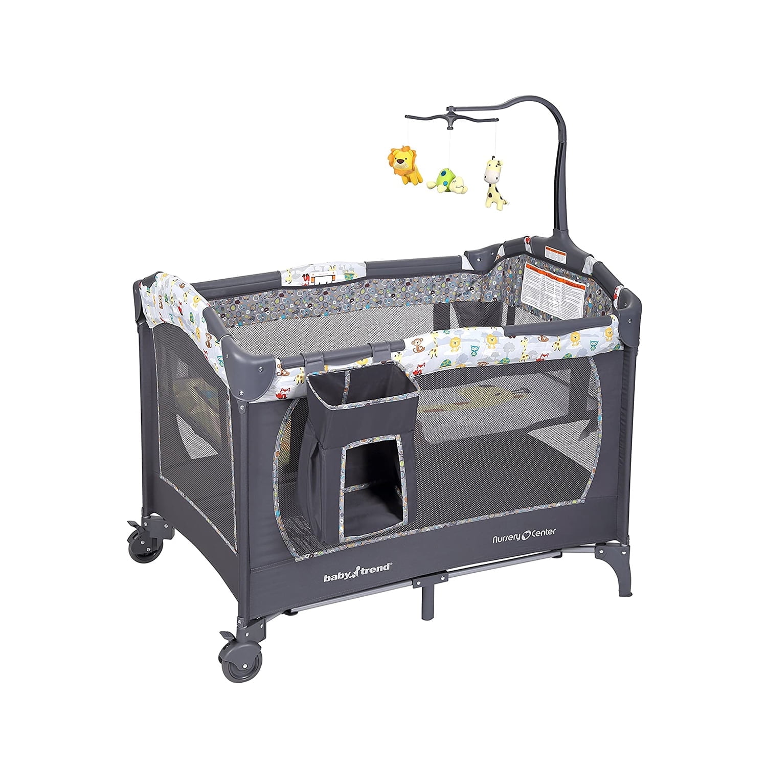 Baby Trend Nursery Center Playard with Toy Mobile, Tanzania Grey