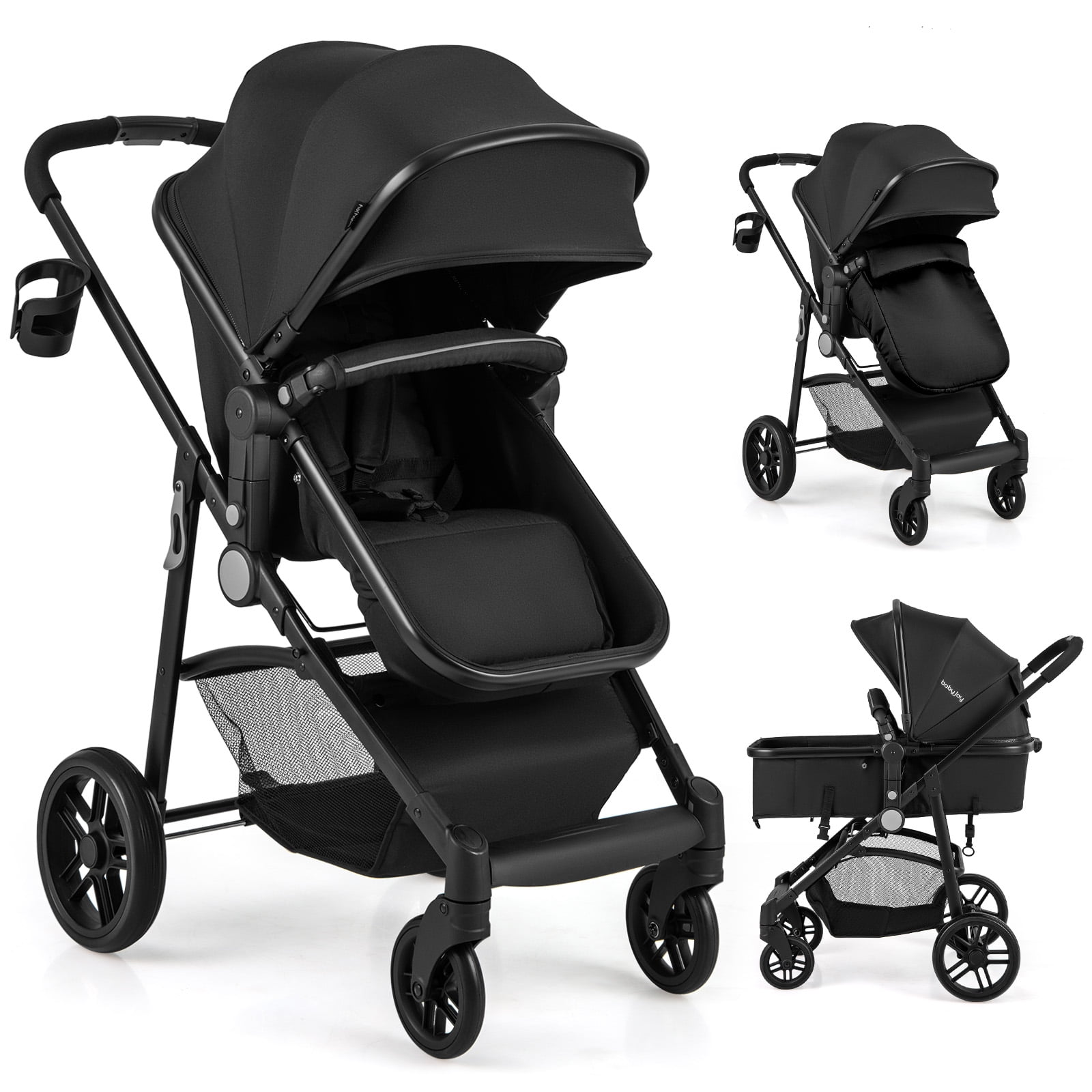 Babyjoy 2 in 1 Foldable Baby Stroller Kids Travel Newborn Infant Buggy Pushchair 22 lbs Black
