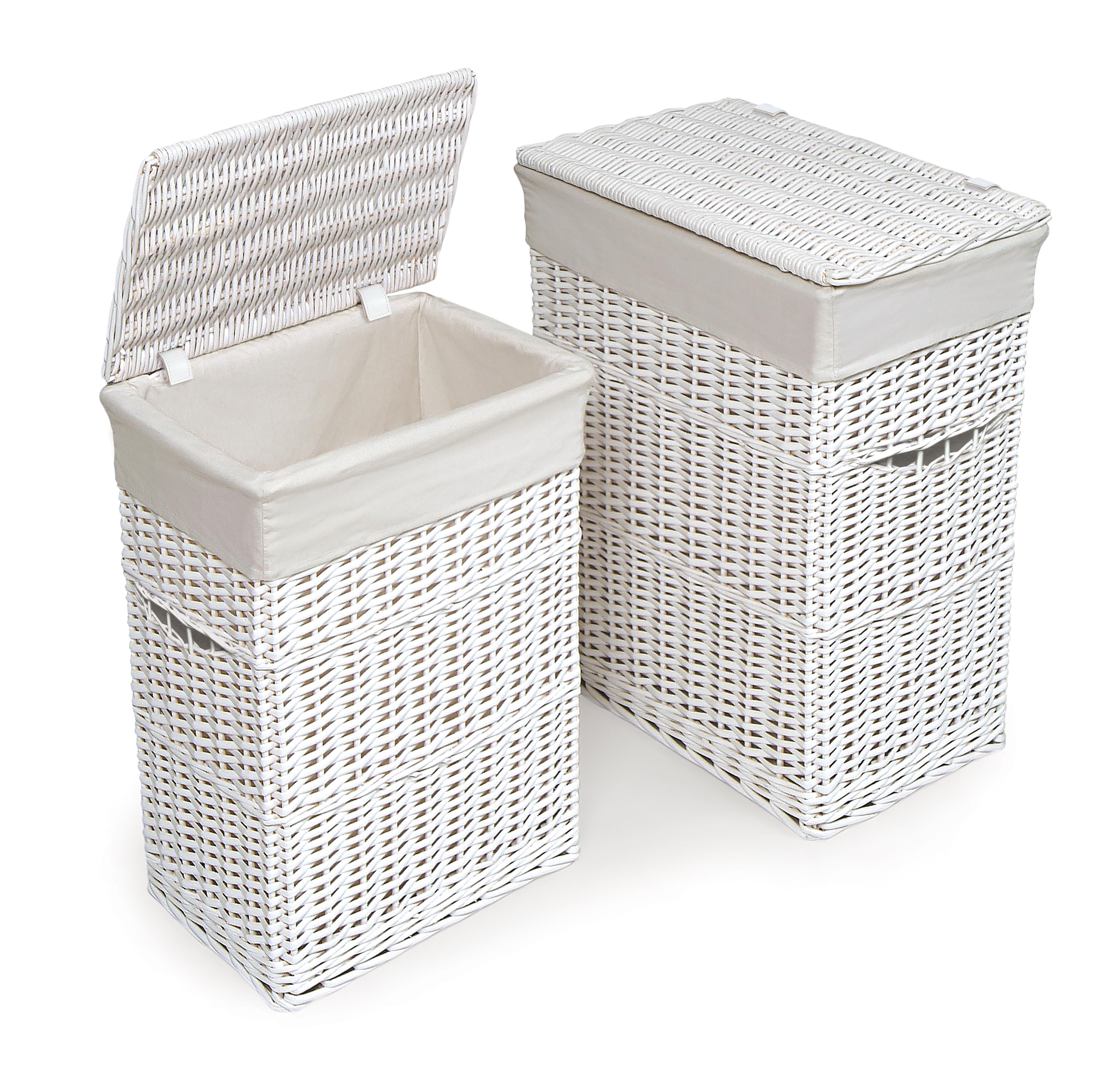 Badger Basket Wicker Two Hamper Set with Liners - White