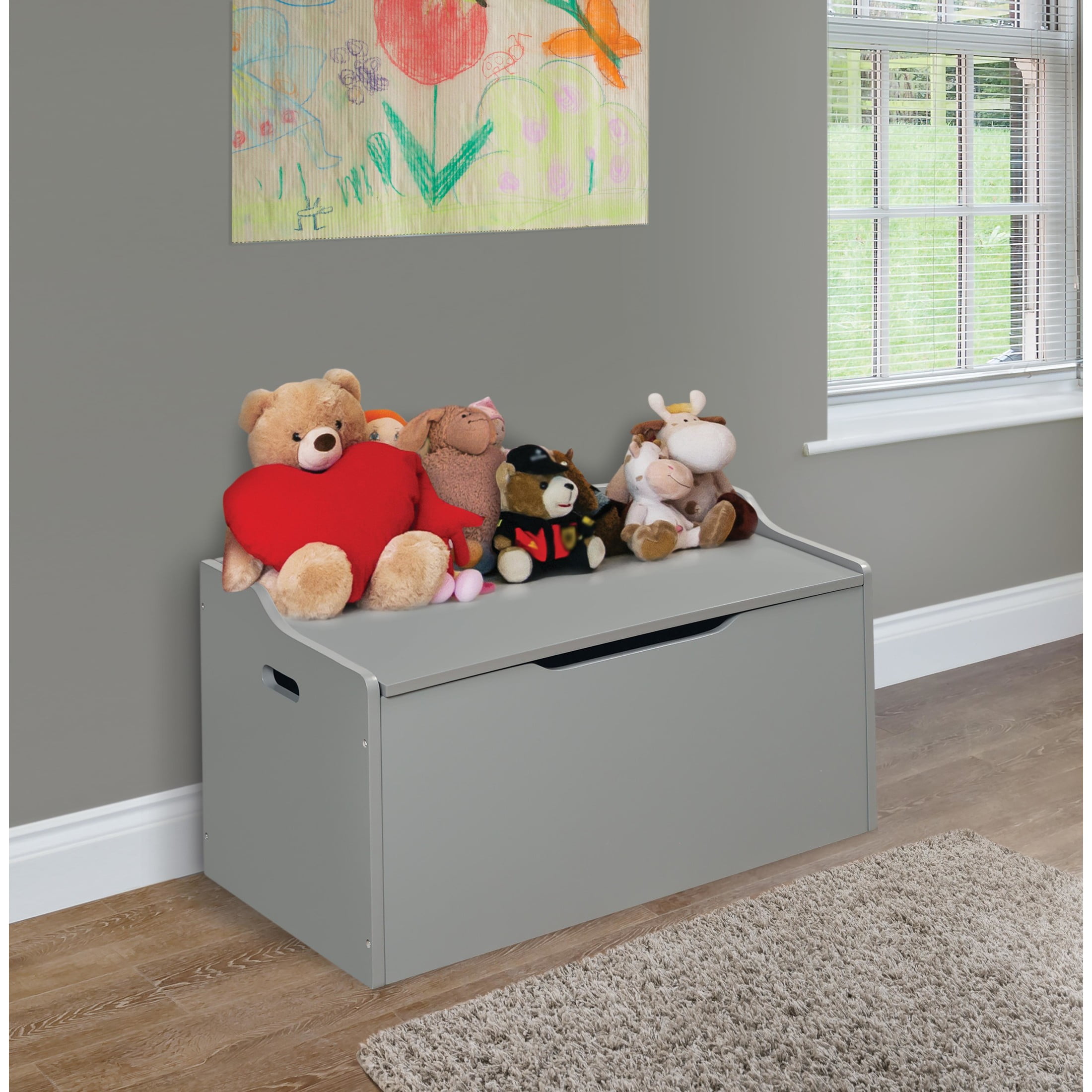 Badger Basket Child's Wooden 25 gal Bench Top Toy Box, Gray