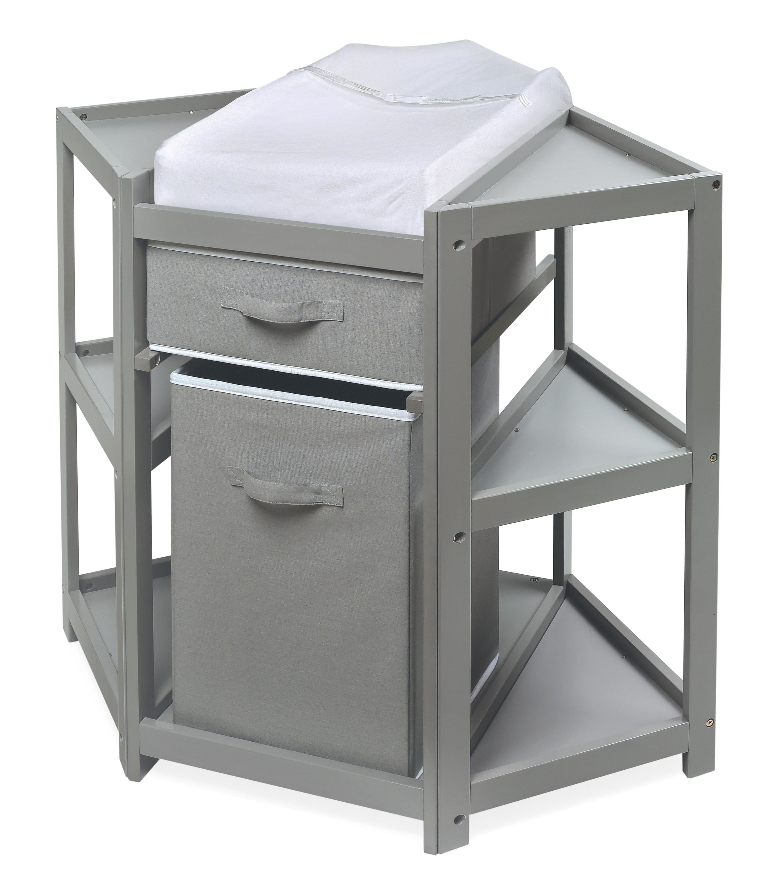 Badger Basket Diaper Corner Baby Changing Table with Hamper and Basket - Gray