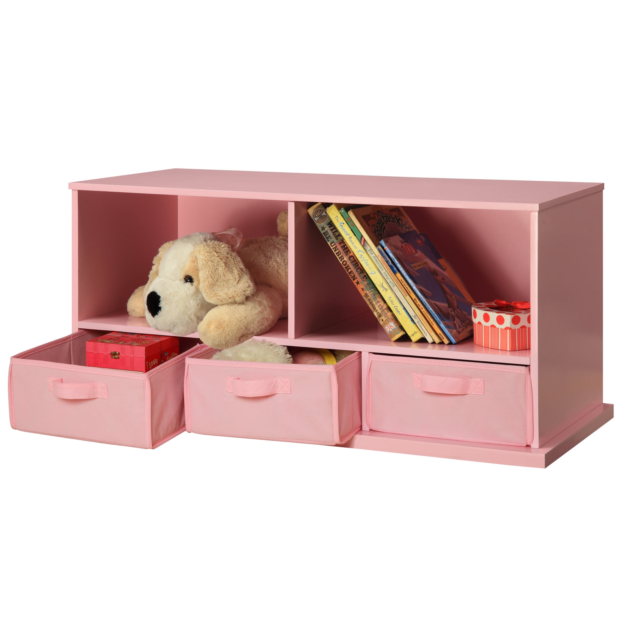 Badger Basket Kid's Storage Shelf Cubby with Three Baskets 5.8 Cu ft. - Pink