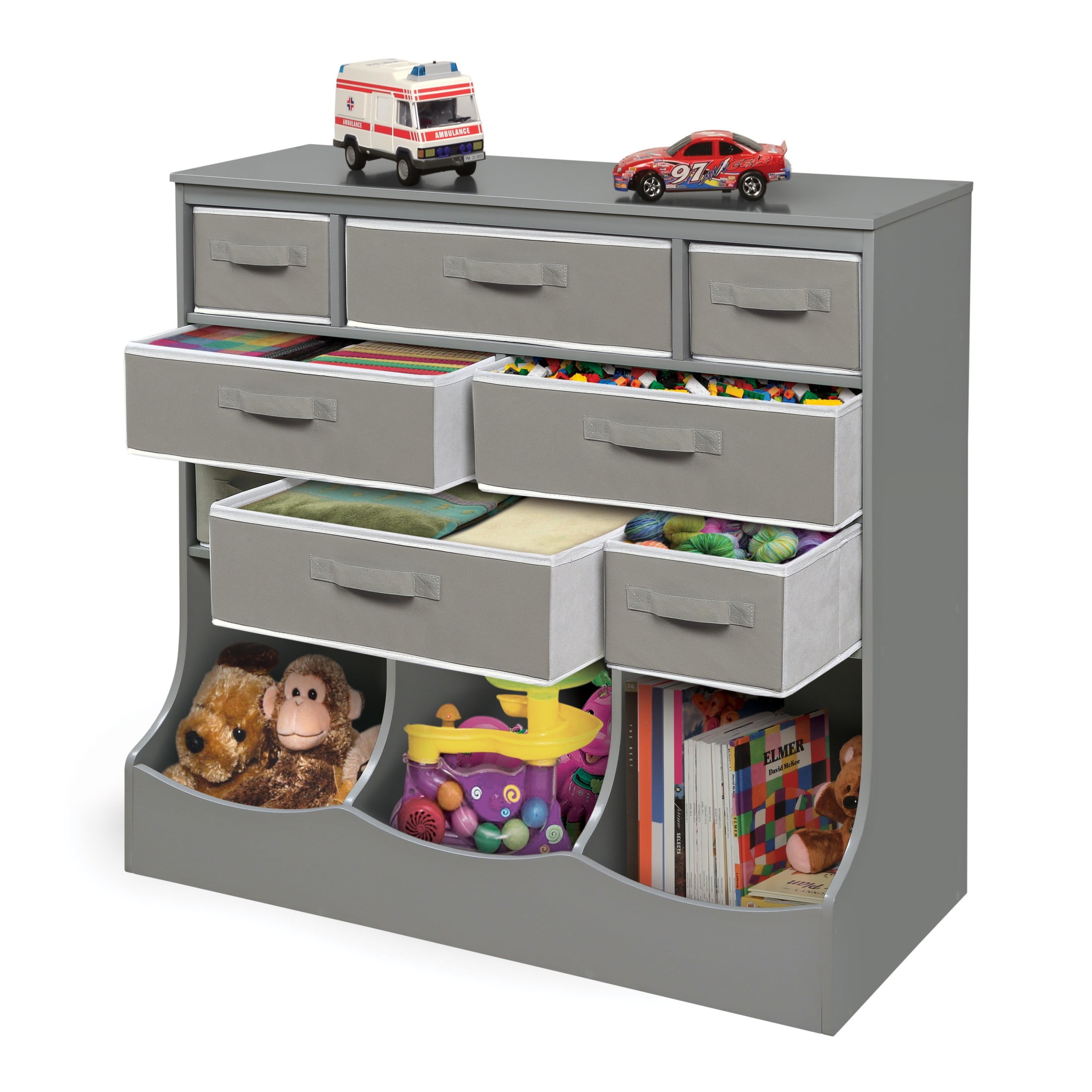 Badger Basket Children's Wooden Storage Station with Eight Baskets 51 gal Toy Storage Cube, Gray