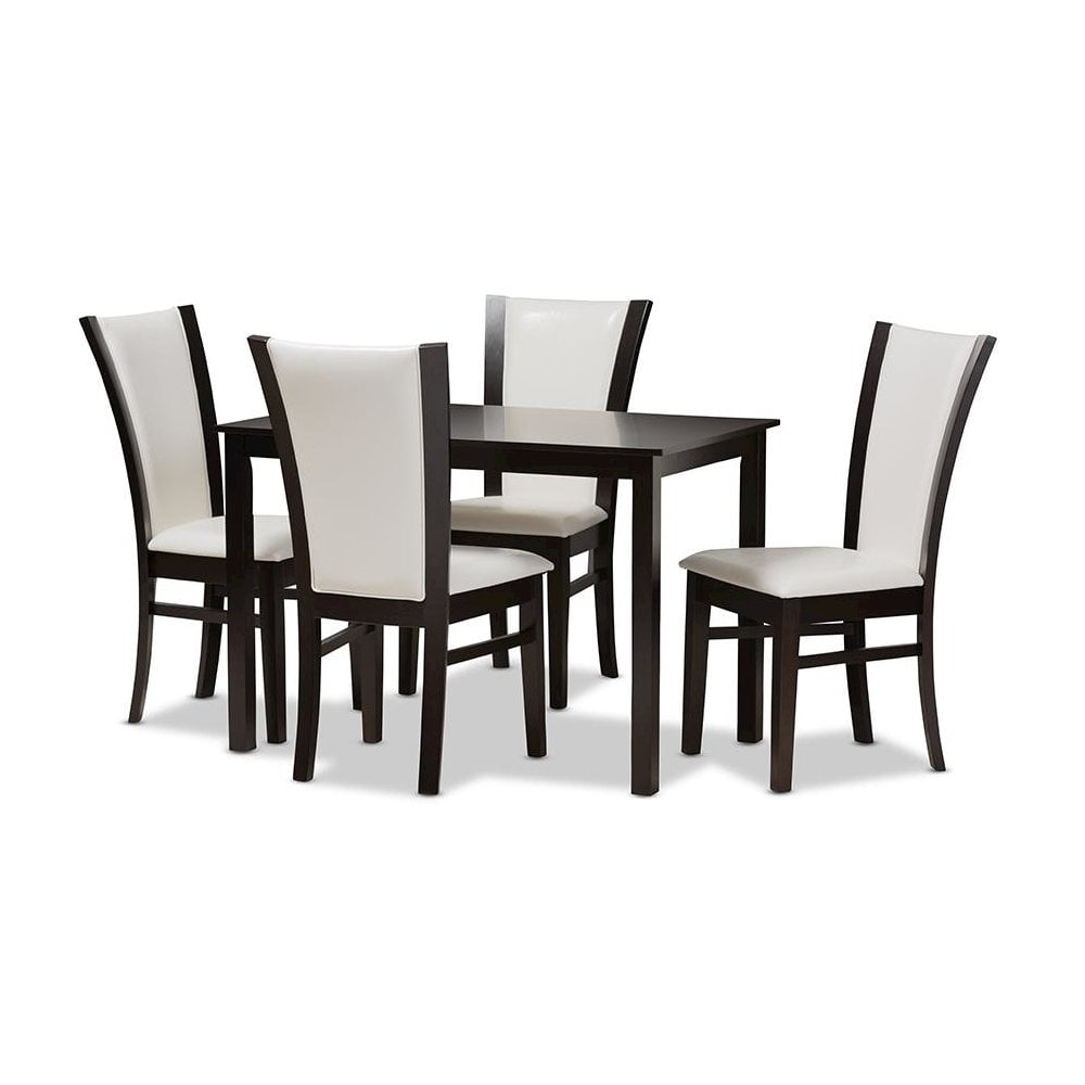 Baxton Studio Adley Modern and Contemporary 5-Piece Dark Brown Finished White Faux Leather Dining Set