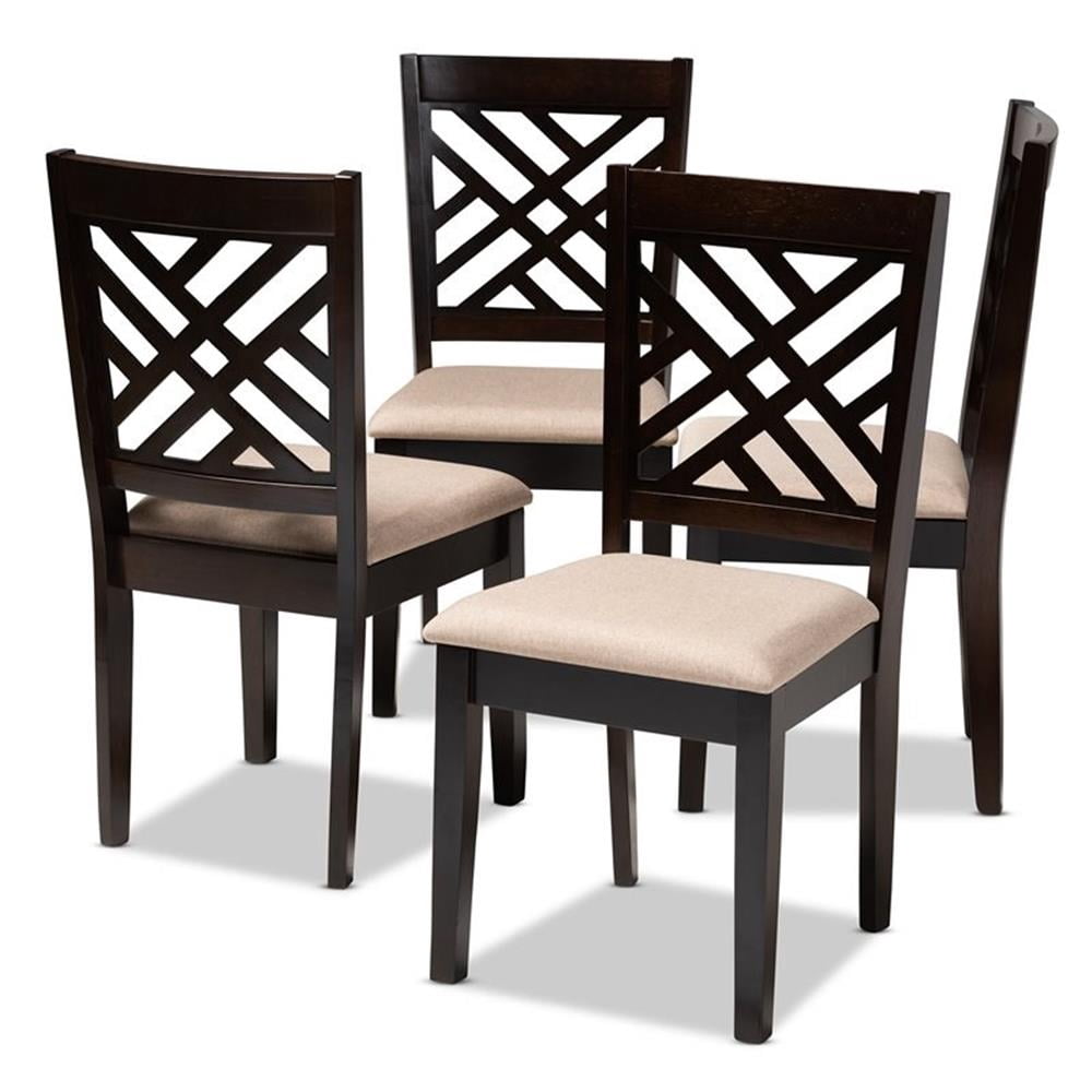 Baxton Studio Caron Fabric and Wood Dining Chairs in Sand and Brown Set of 4