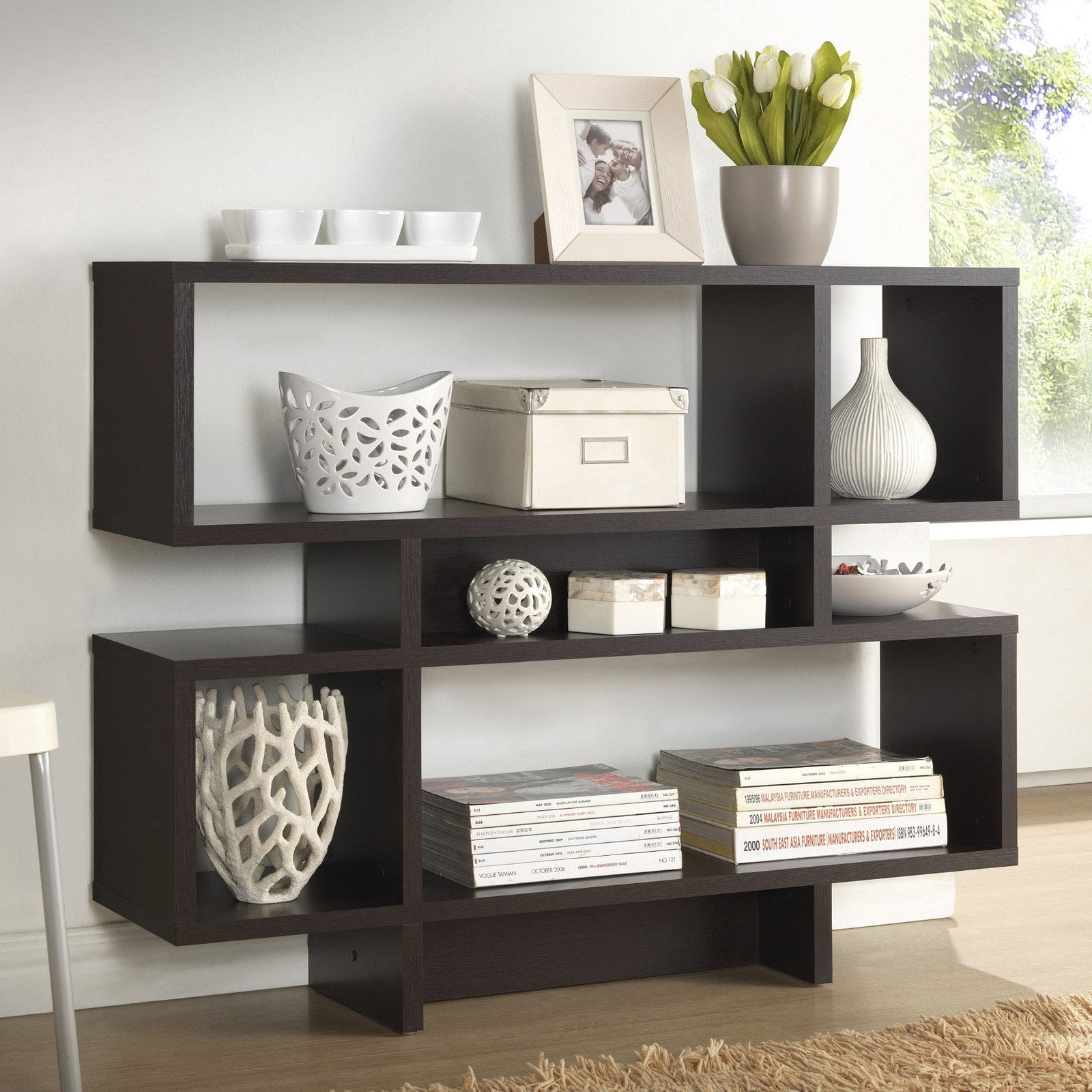 Baxton Studio Cassidy 4-Level Dark Brown Bookshelf
