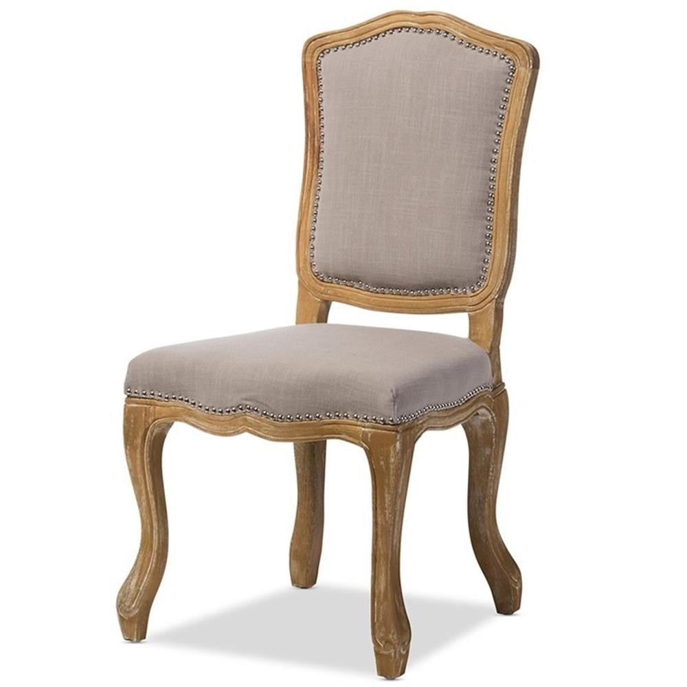 Baxton Studio Chateauneuf French Vintage Cottage Weathered Oak Beige Fabric Upholstered Dining Side Chair