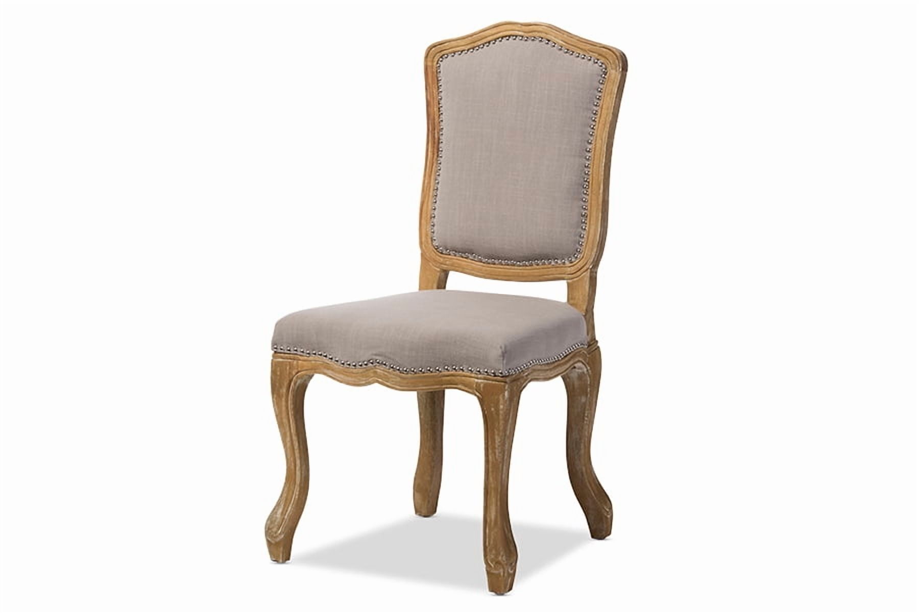 Baxton Studio Chateauneuf French Vintage Cottage Weathered Oak Beige Fabric Upholstered Dining Side Chair