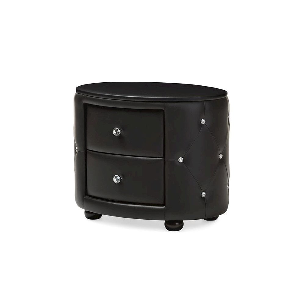 Baxton Studio Glamour Style Oval 2-drawer Black Faux Leather Upholstered Nightstand