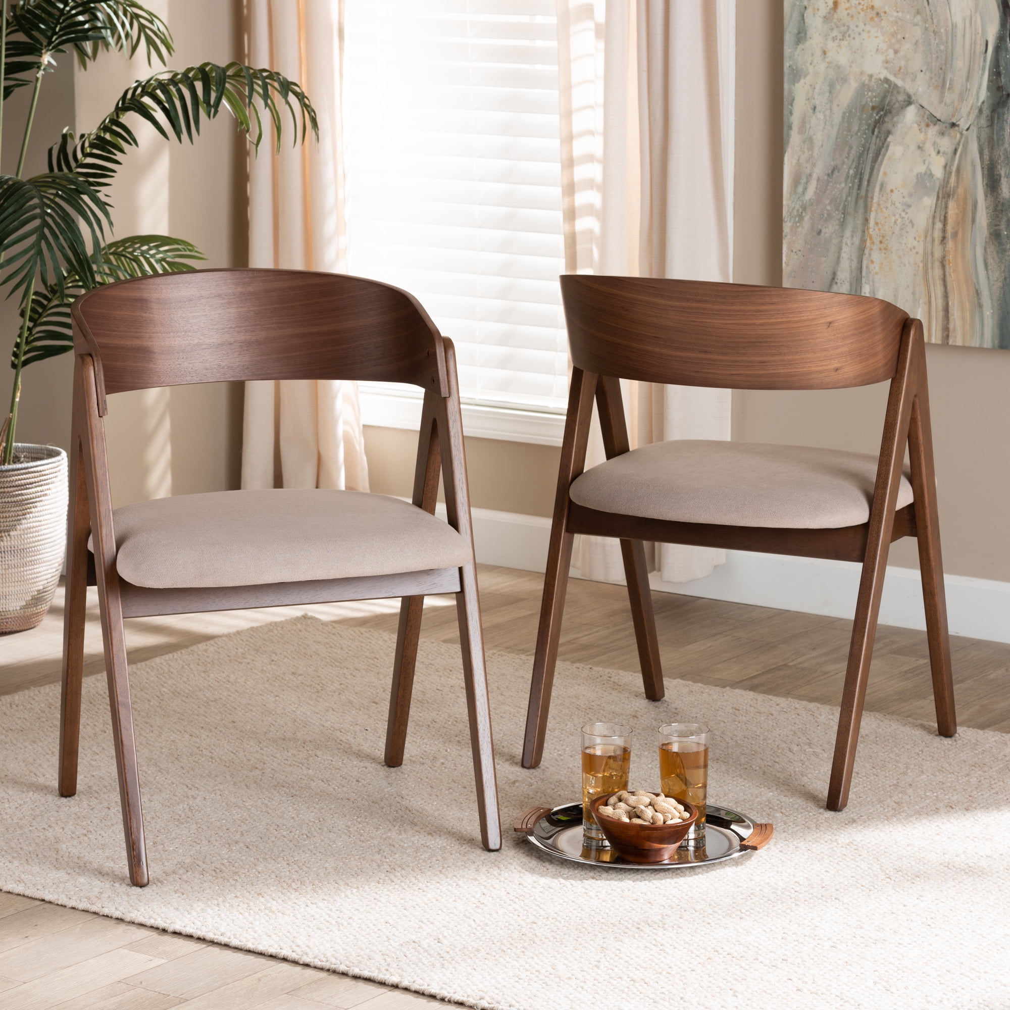 Baxton Studio Danton Dining Chair, Set of 2, Beige/Walnut Brown