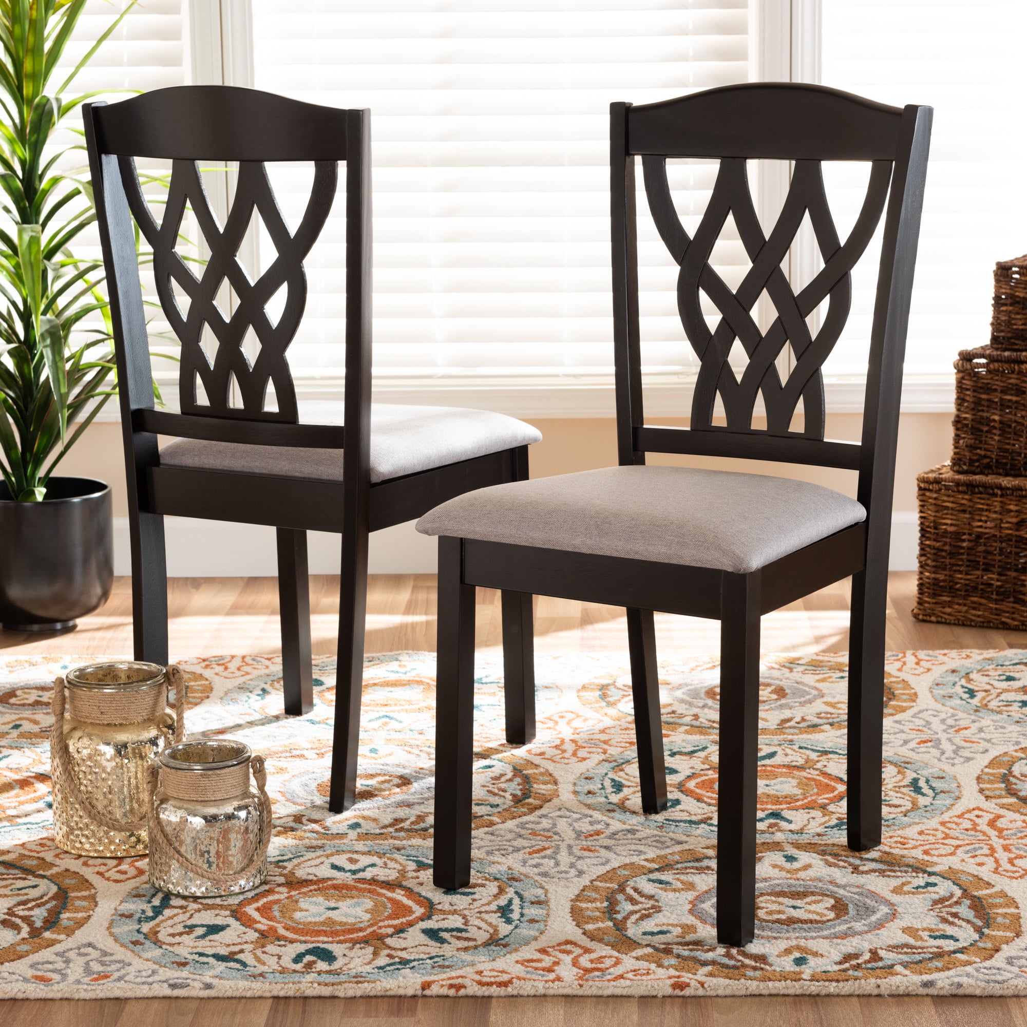 Baxton Studio Delilah Modern and Contemporary Grey Fabric Upholstered and Dark Brown Finished Wood 2-Piece Dining Chair Set