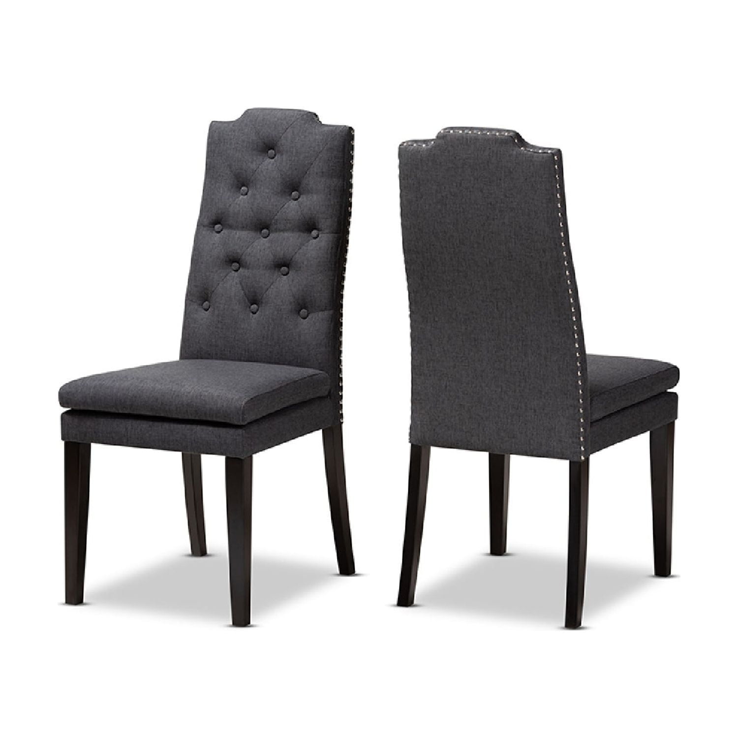 Baxton Studio Dylin Modern and Contemporary Charcoal Fabric Upholstered Button Tufted Wood Dining Chair Set of 2