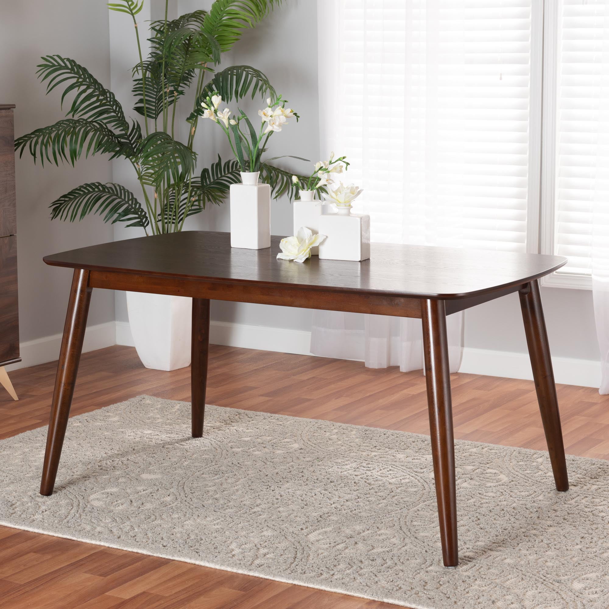 Baxton Studio Flora Mid-Century Modern Walnut Brown Finished Wood Dining Table