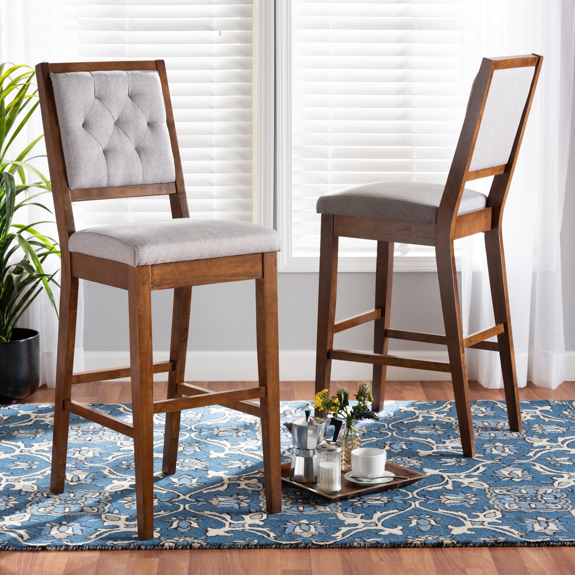 Baxton Studio Gideon Bar Stool, Grey and Walnut Brown, Set of 2
