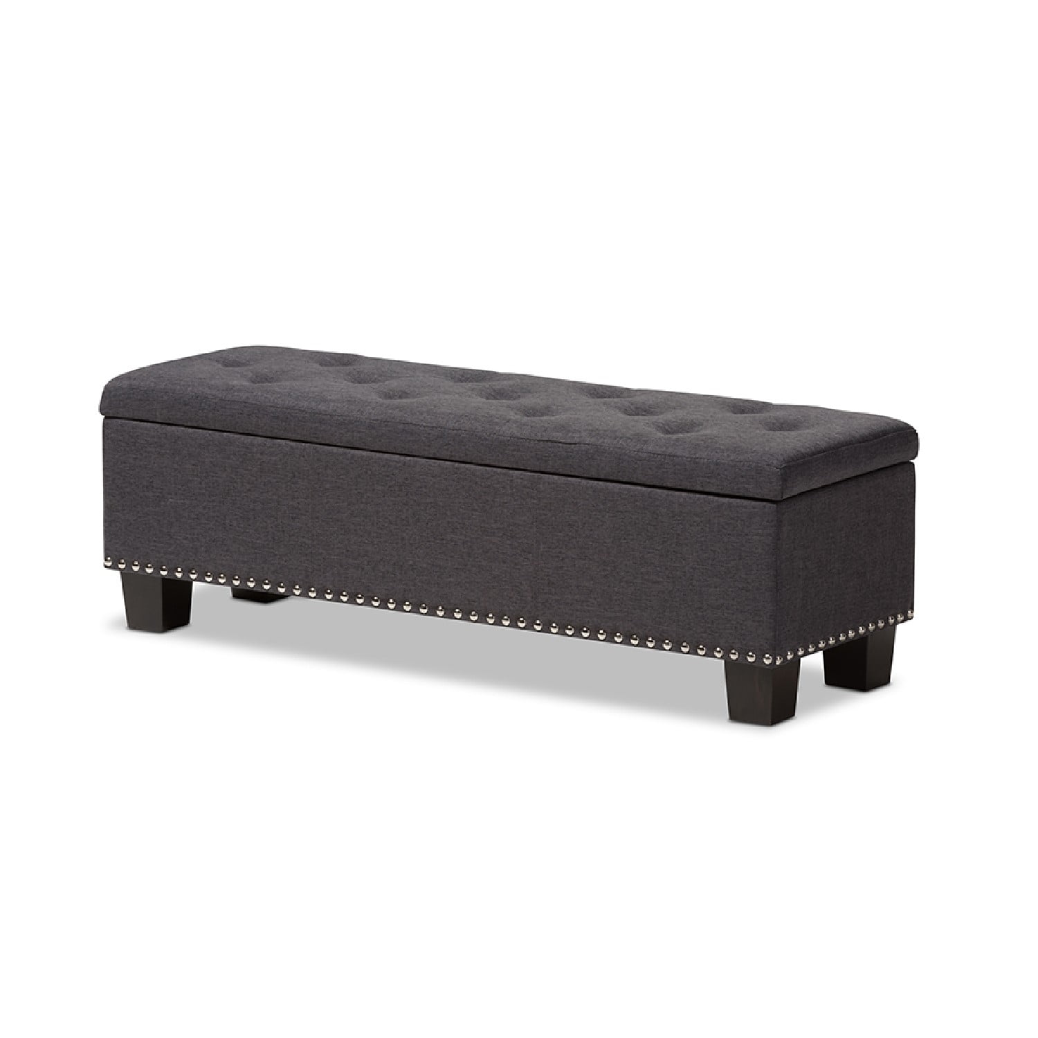 Baxton Studio Hannah Modern and Contemporary Dark Grey Fabric Upholstered Button-Tufting Storage Ottoman Bench