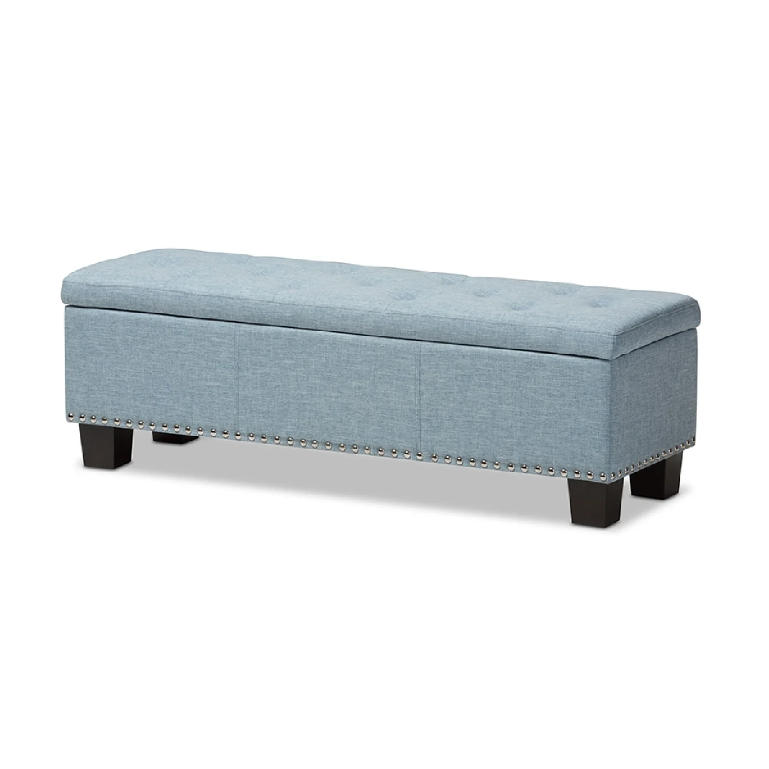Baxton Studio Hannah Modern and Contemporary Light Blue Fabric Upholstered Button-Tufting Storage Ottoman Bench