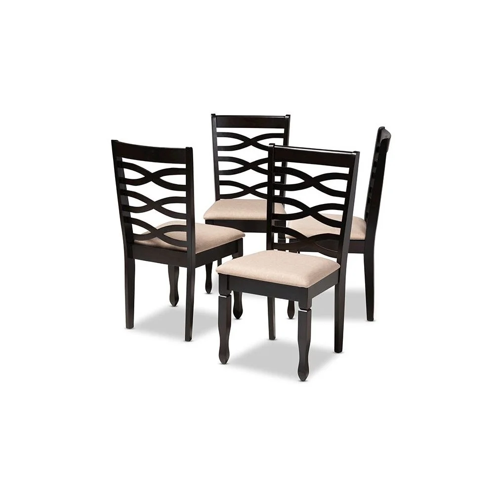 Baxton Studio Lanier Fabric and Wood Dining Chairs in Sand and Brown Set of 4