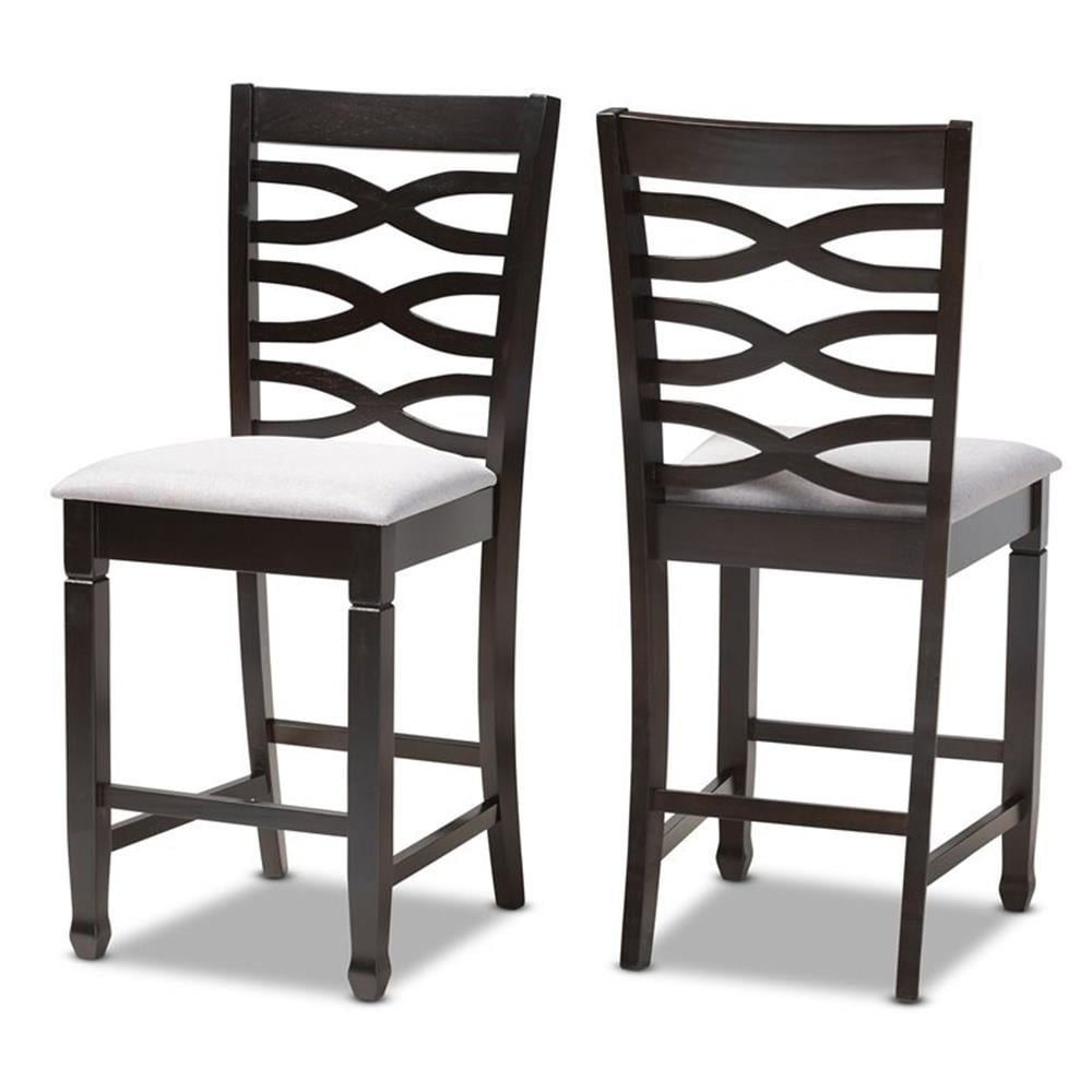 Baxton Studio Lanier Modern and Contemporary Gray Fabric Upholstered Espresso Brown Finished Wood Counter Height Pub Chair Set (Set of 2)