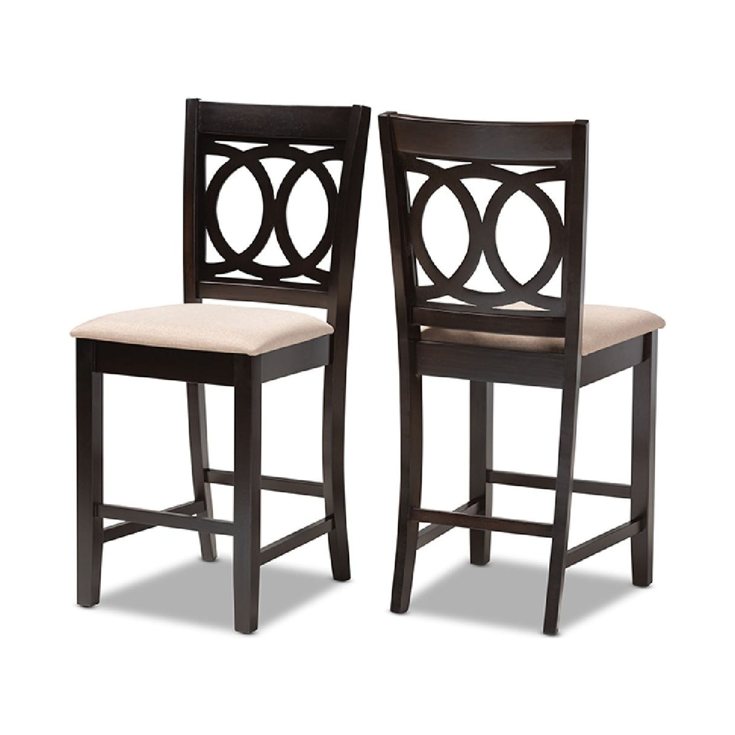 Baxton Studio Lenoir Modern and Contemporary Sand Fabric Upholstered Espresso Brown Finished Wood Counter Height Pub