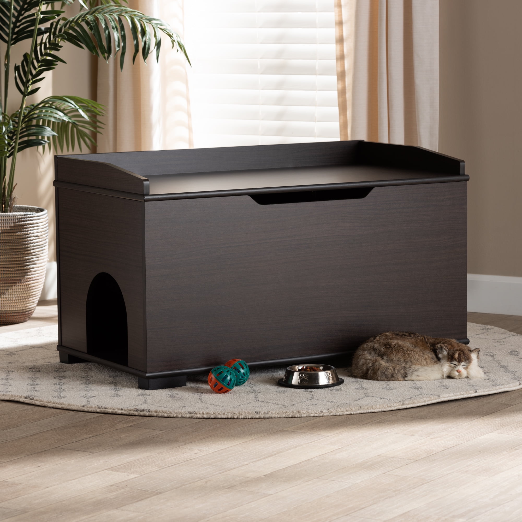 Baxton Studio Mariam Modern and Contemporary Dark Brown Finished Wood Cat Litter Box Cover House