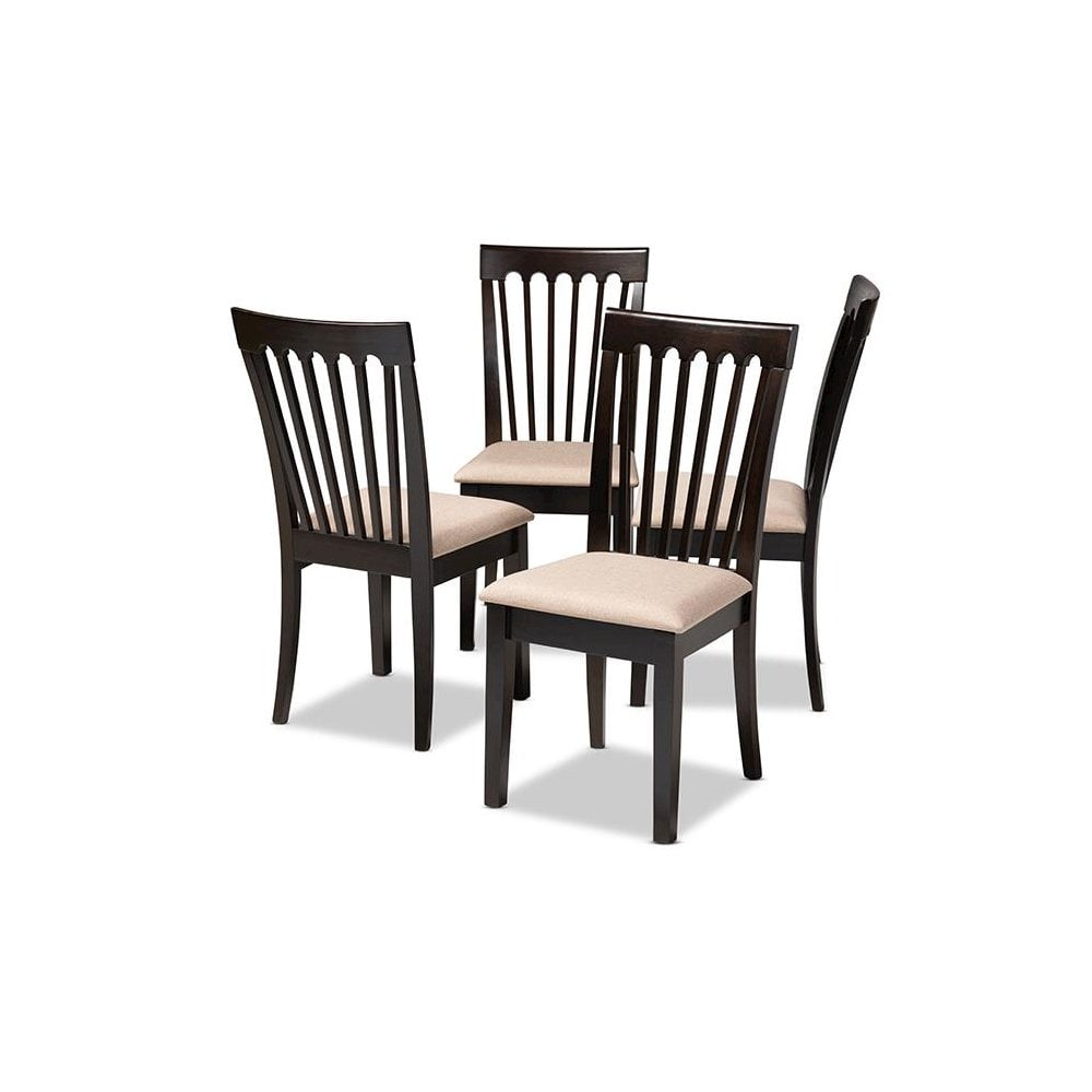 Set of 4 Baxton Studio Minette Modern and Contemporary Sand Fabric Upholstered Espresso Brown Finished Wood Dining Chairs
