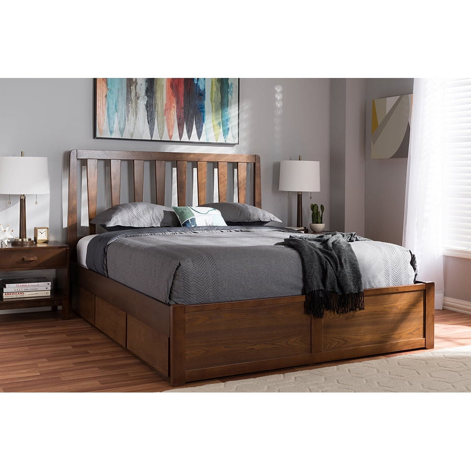 Baxton Studio Raurey Modern and Contemporary Walnut Finished Storage Platform Bed, Multiple Sizes