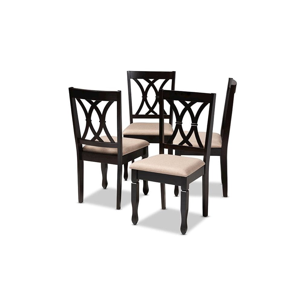 Baxton Studio Reneau Fabric and Wood Dining Chairs in Sand and Brown (Set of 4)