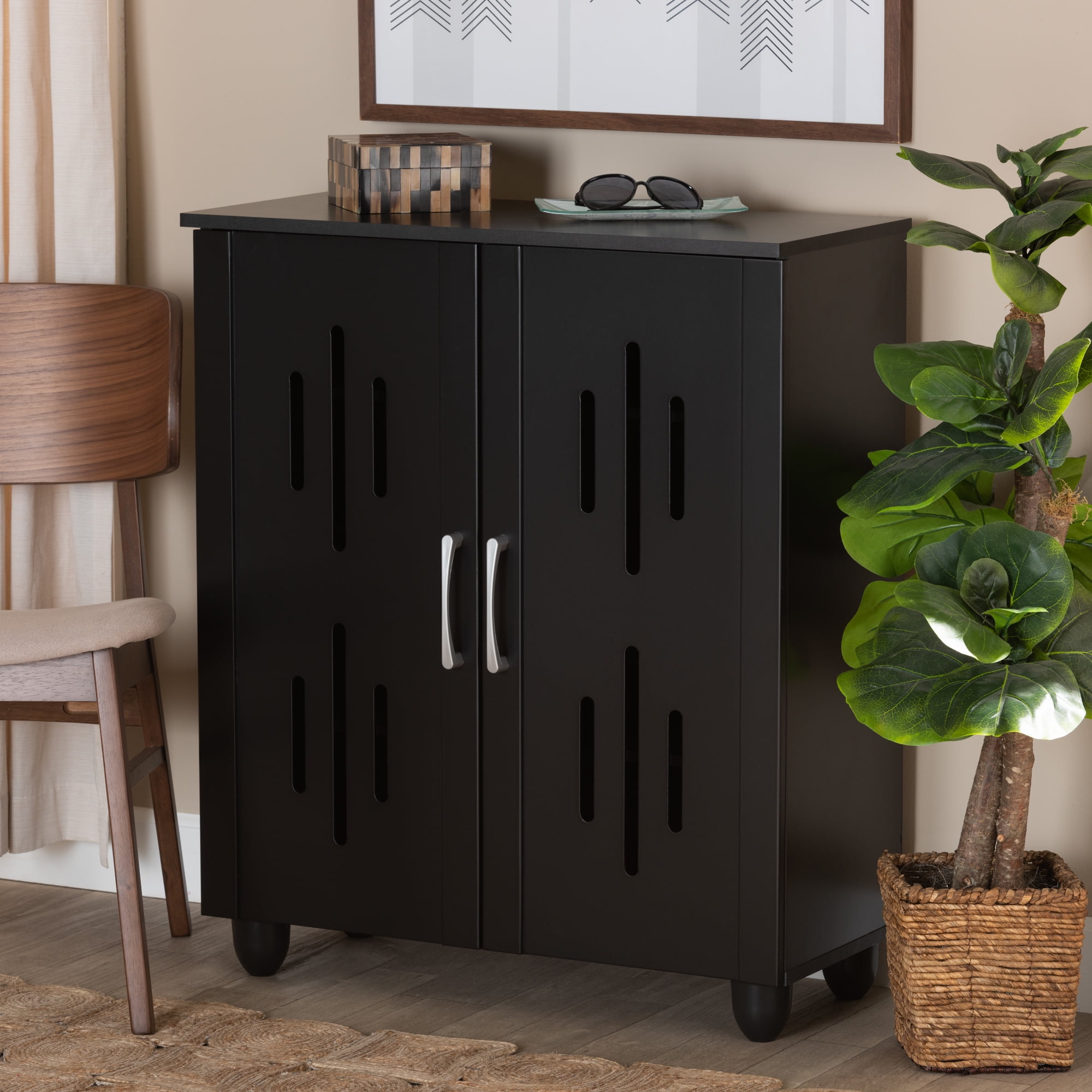 Baxton Studio Renley Modern and Contemporary Espresso Brown Finished Wood 2-Door Shoe Storage Cabinet