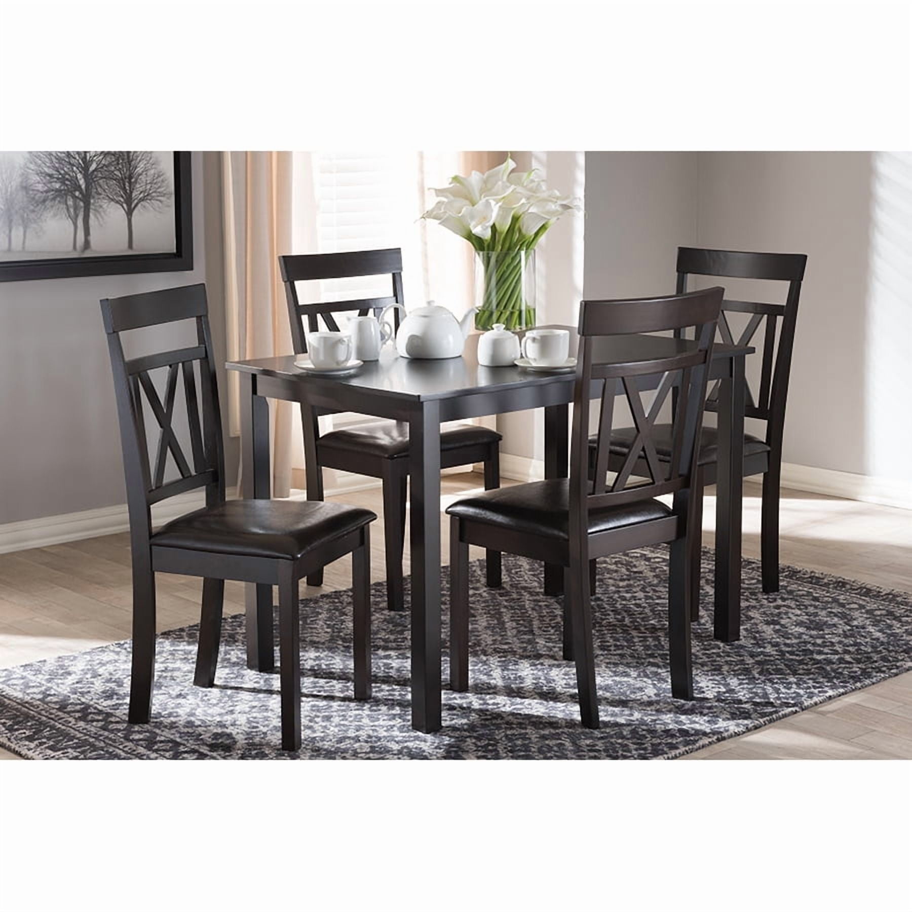 Baxton Studio Rosie Modern and Contemporary Dark Brown Faux Leather Upholstered 5-Piece Dining Set