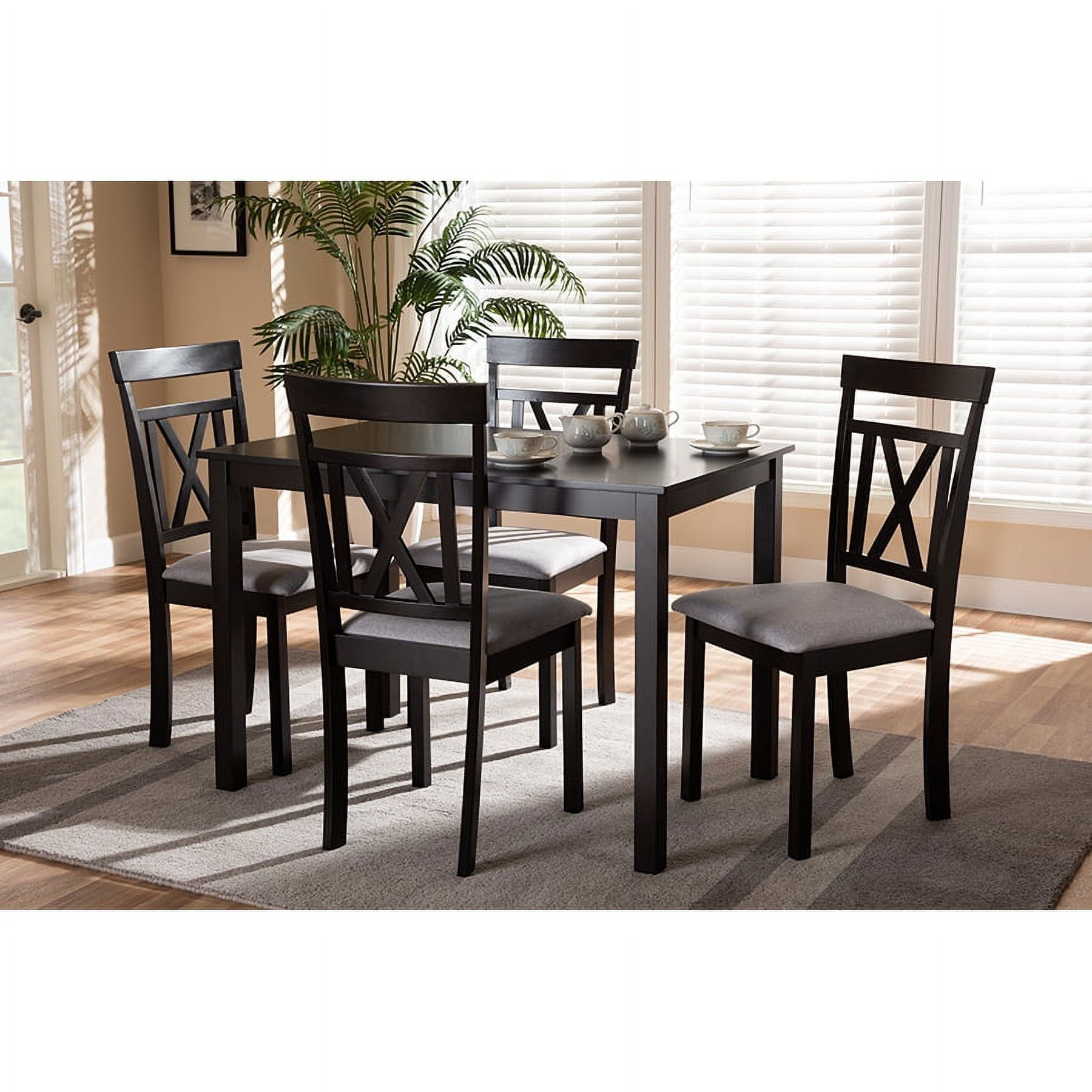 Baxton Studio Rosie Modern and Contemporary Espresso Brown Finished and Grey Fabric Upholstered 5-Piece Dining Set