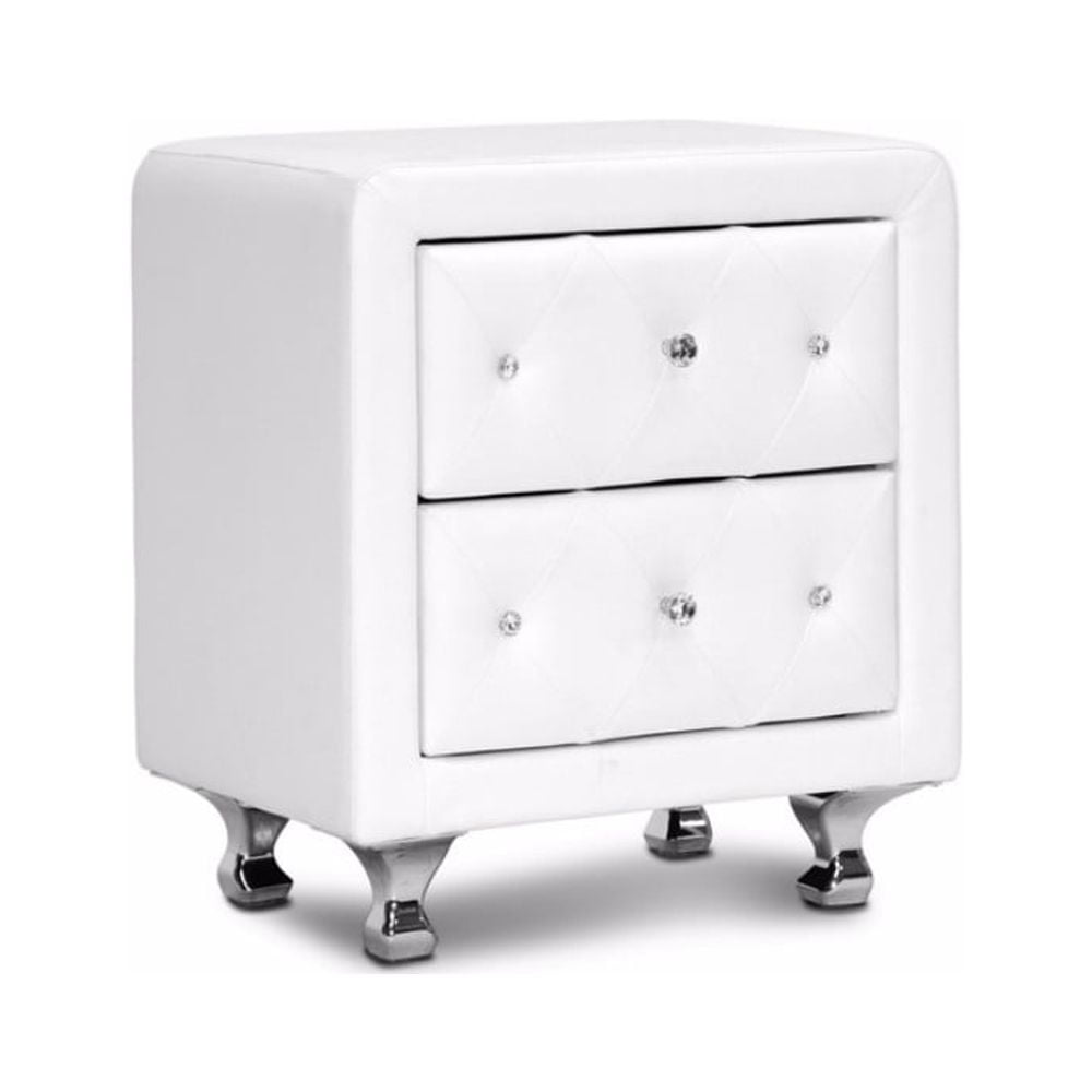 Baxton Studio Stella Crystal Tufted White Upholstered Modern Nightstand