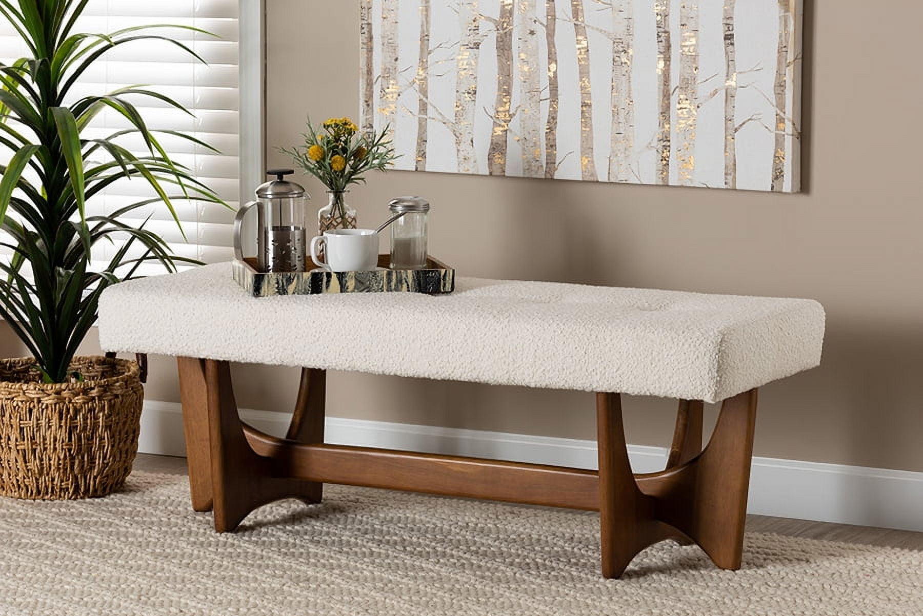 Baxton Studio Theo Japandi Cream Boucle Fabric and Walnut Brown Finished Wood Bench