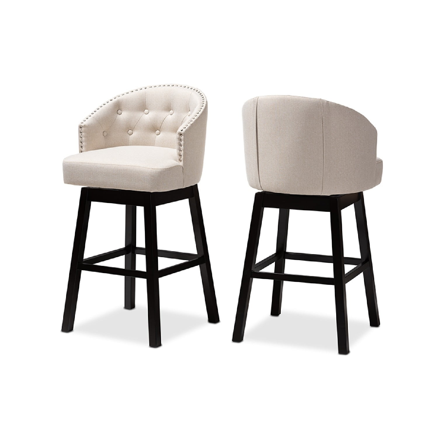Baxton Studio Theron Transitional Light Beige Fabric Upholstered Wood Swivel Bar Stool Set